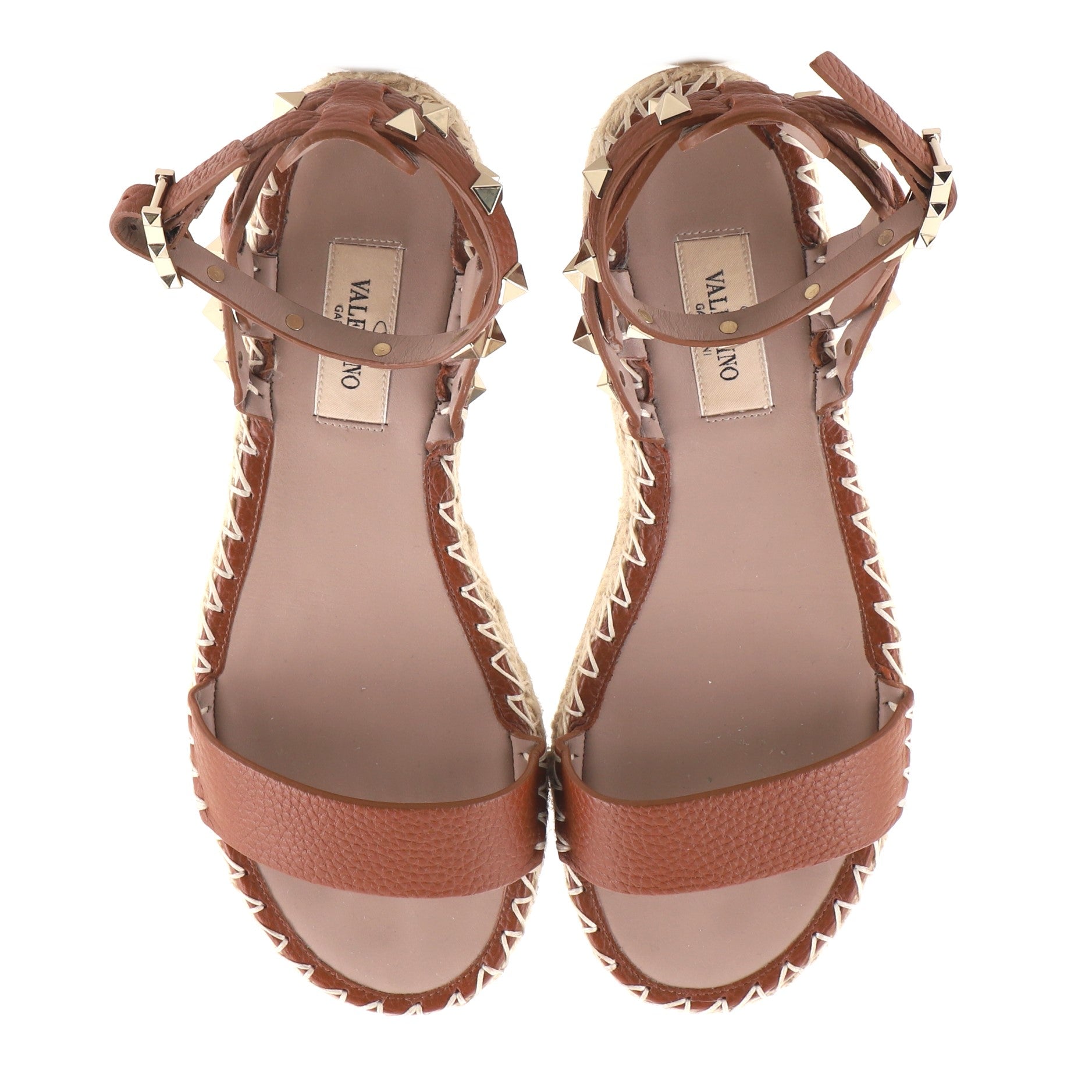 Women's Rockstud Ankle Strap Espadrille Flats Studded Leather