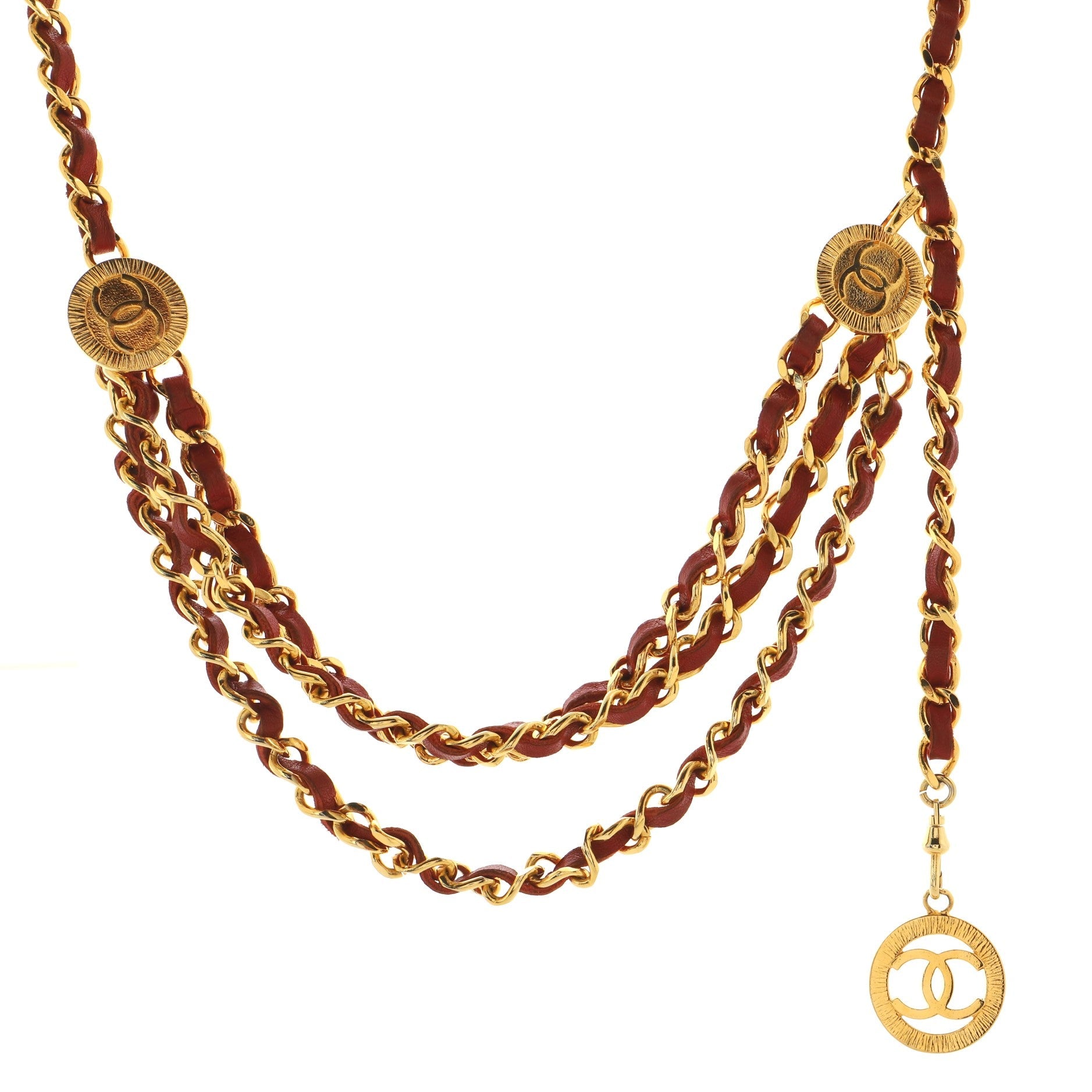 Vintage Medallion Chain Belt Metal and Leather 95