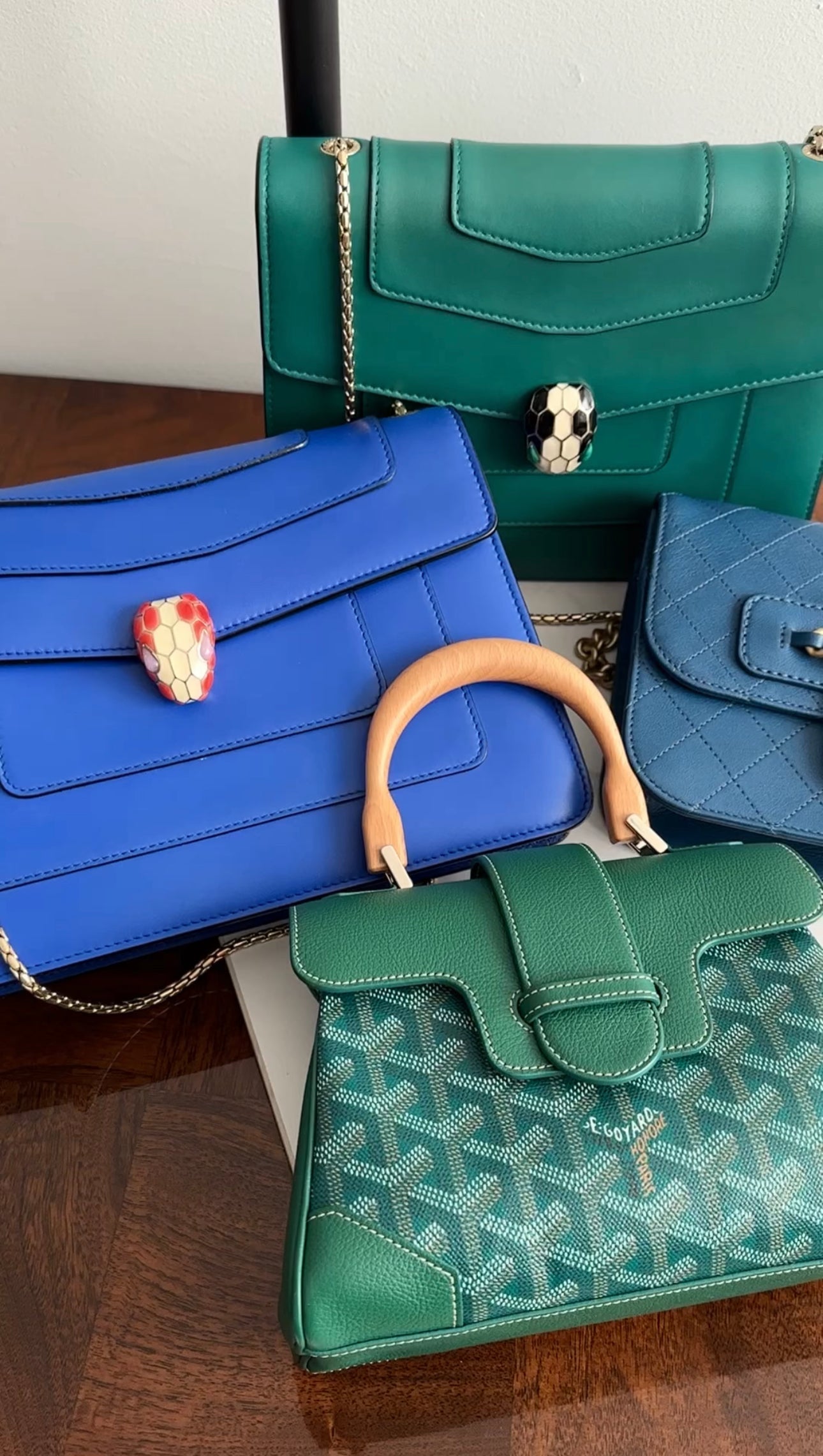 Goyard Green Mini Goyardine Saigon Souple with Wood Handle