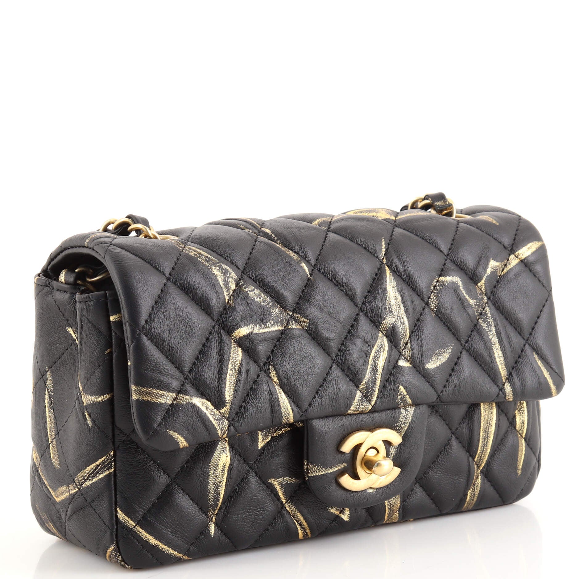 Classic Single Flap Bag Quilted Printed Crumpled Calfskin Mini