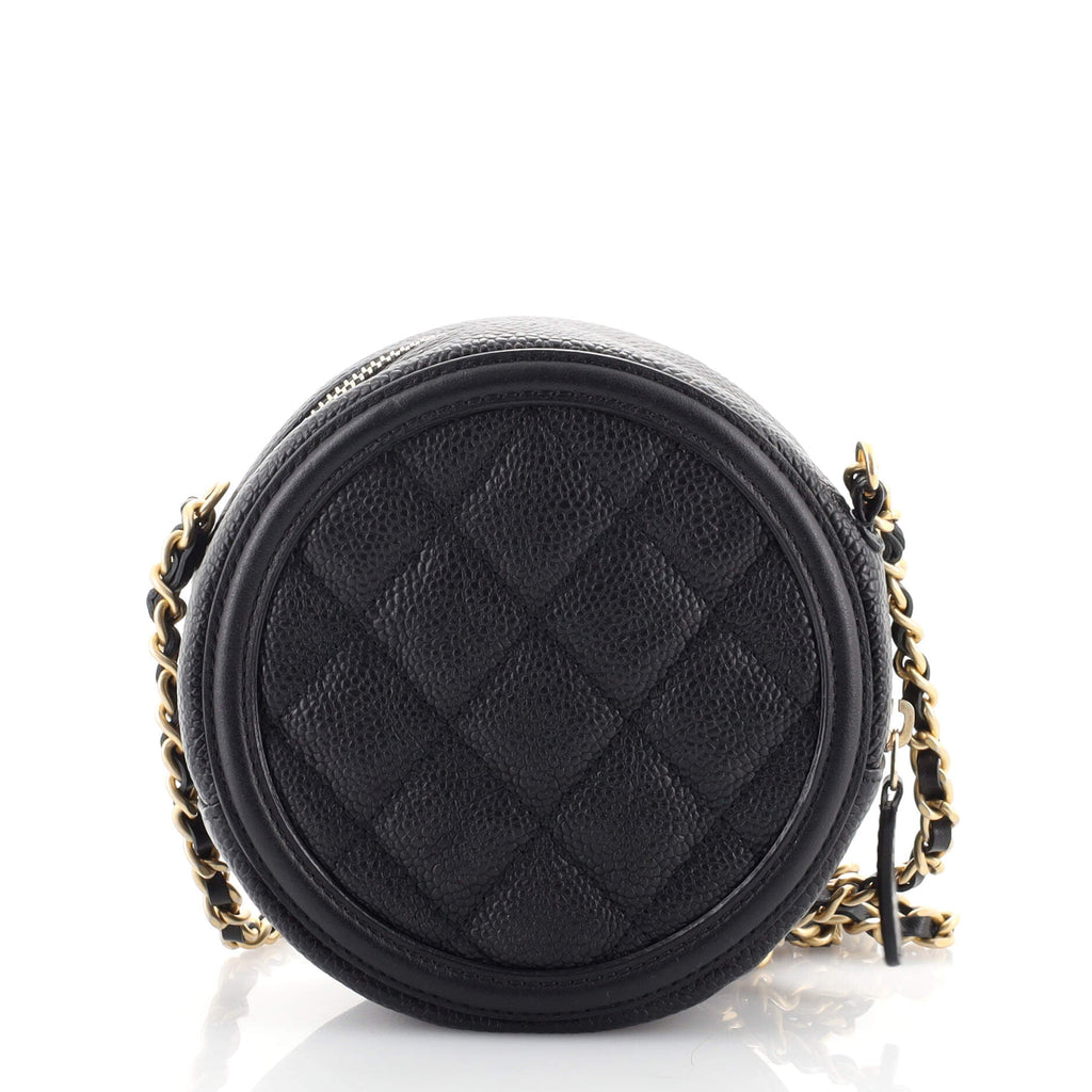 Filigree Round Clutch with Chain Quilted Caviar Mini