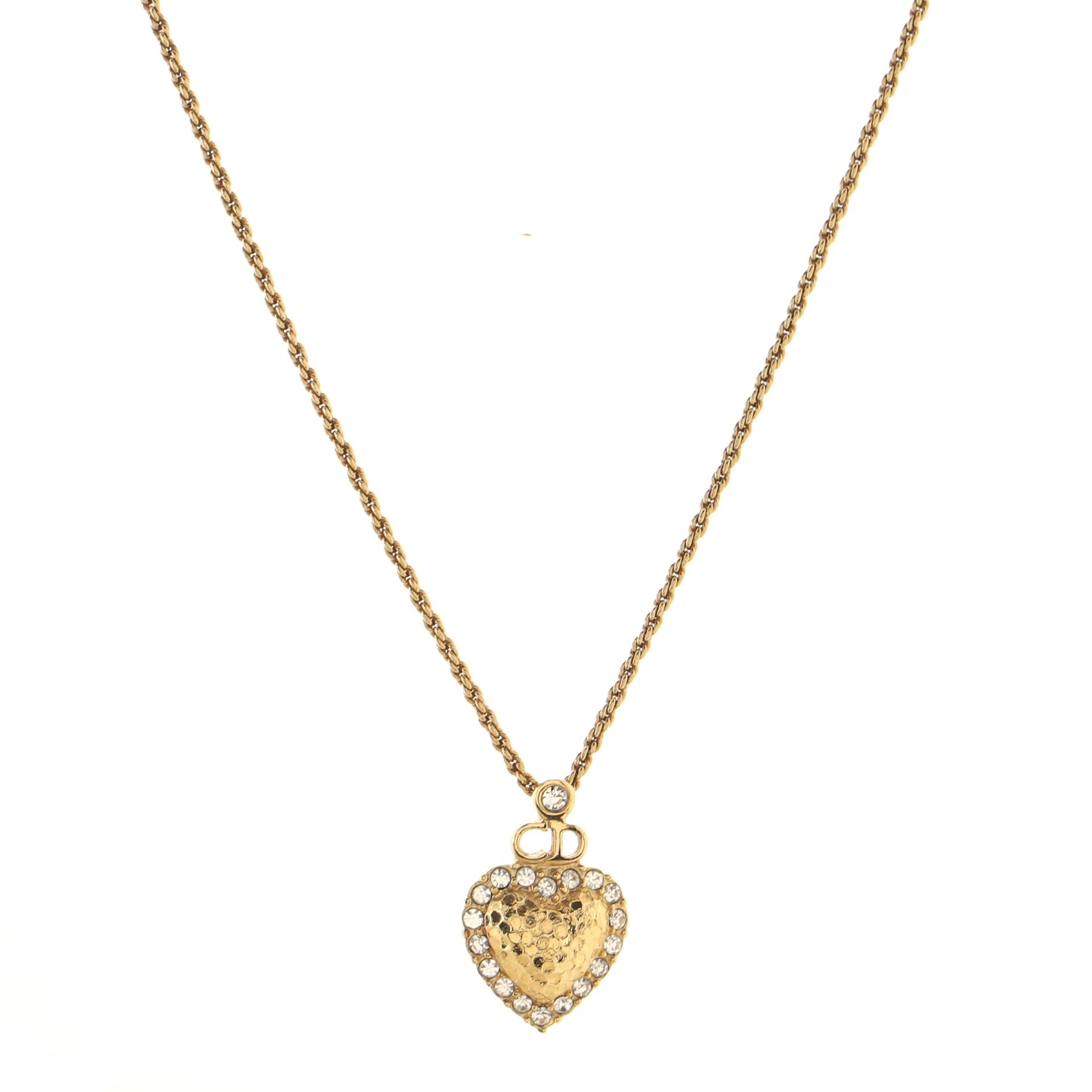 Vintage CD Heart Pendant Necklace Metal with Crystals