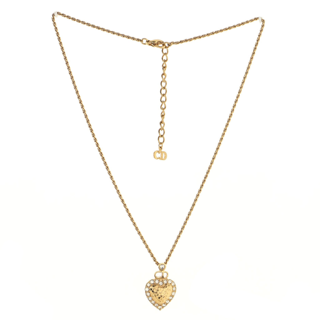 Vintage CD Heart Pendant Necklace Metal with Crystals