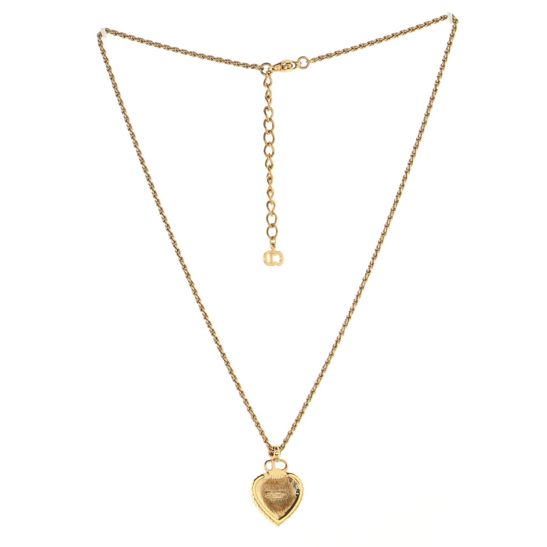 Vintage CD Heart Pendant Necklace Metal with Crystals