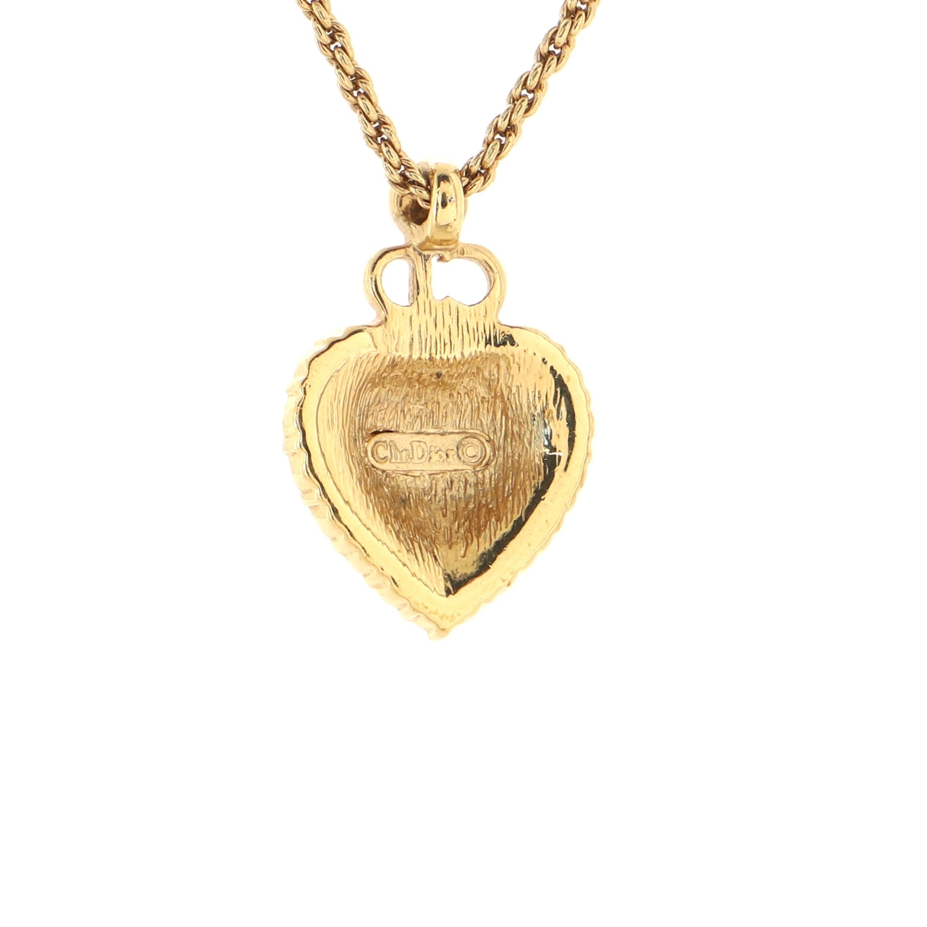 Vintage CD Heart Pendant Necklace Metal with Crystals