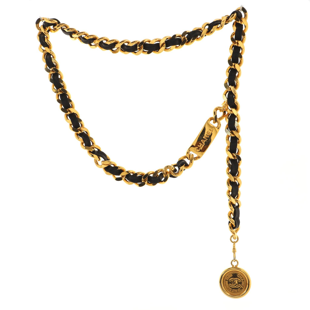 Vintage Logo Chain Belt Metal and Leather 75