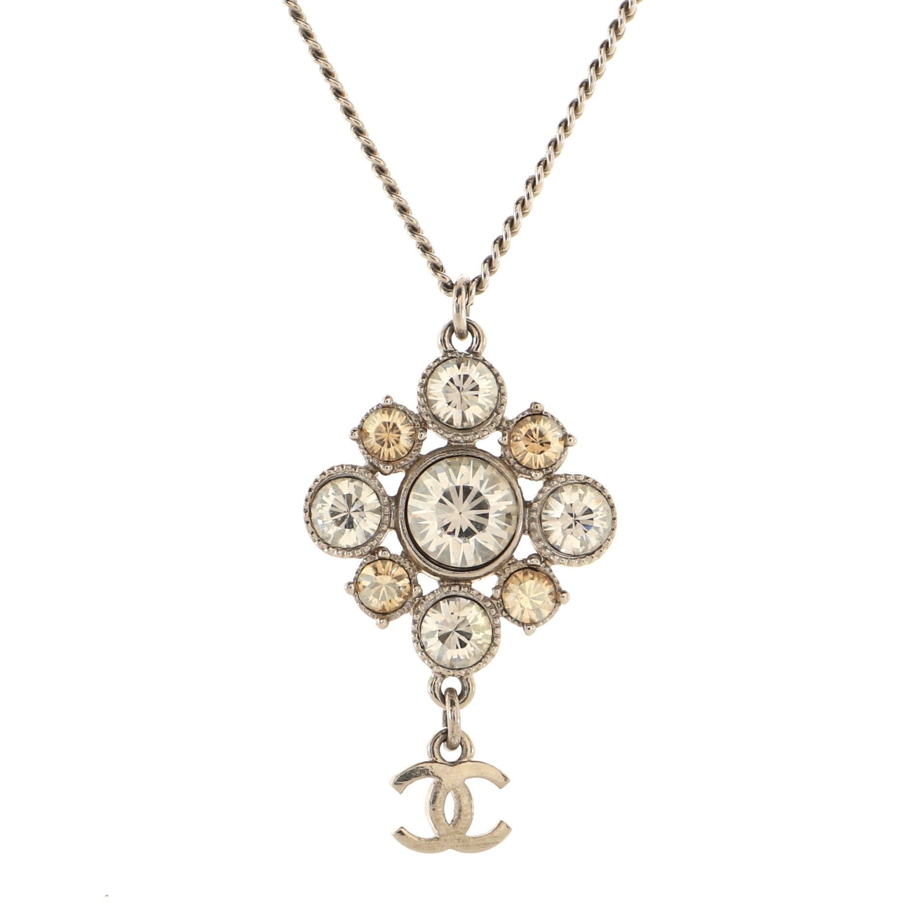 CC Cluster Drop Pendant Necklace Metal with Crystals