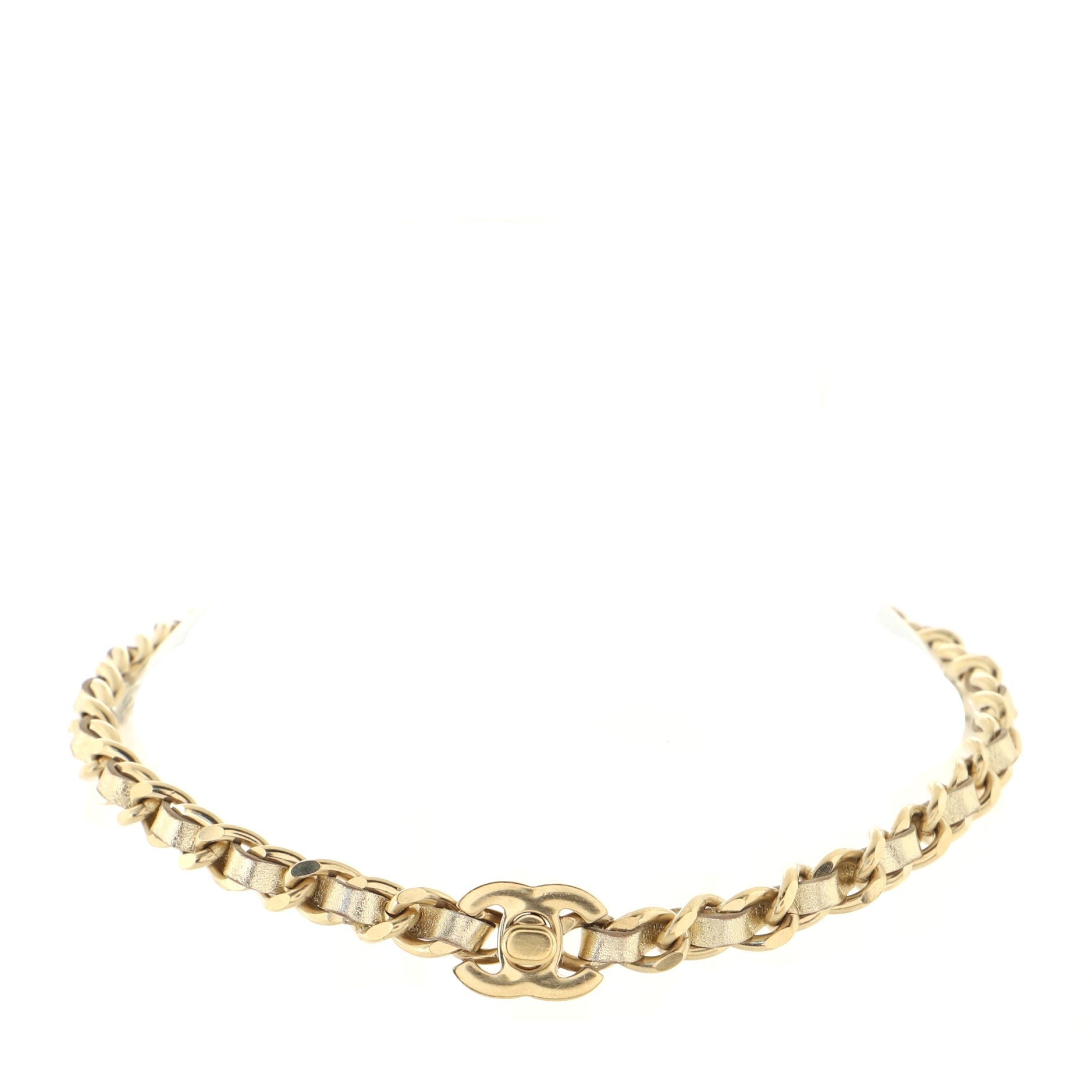 CC Turn Lock Choker Necklace Leather and Metal
