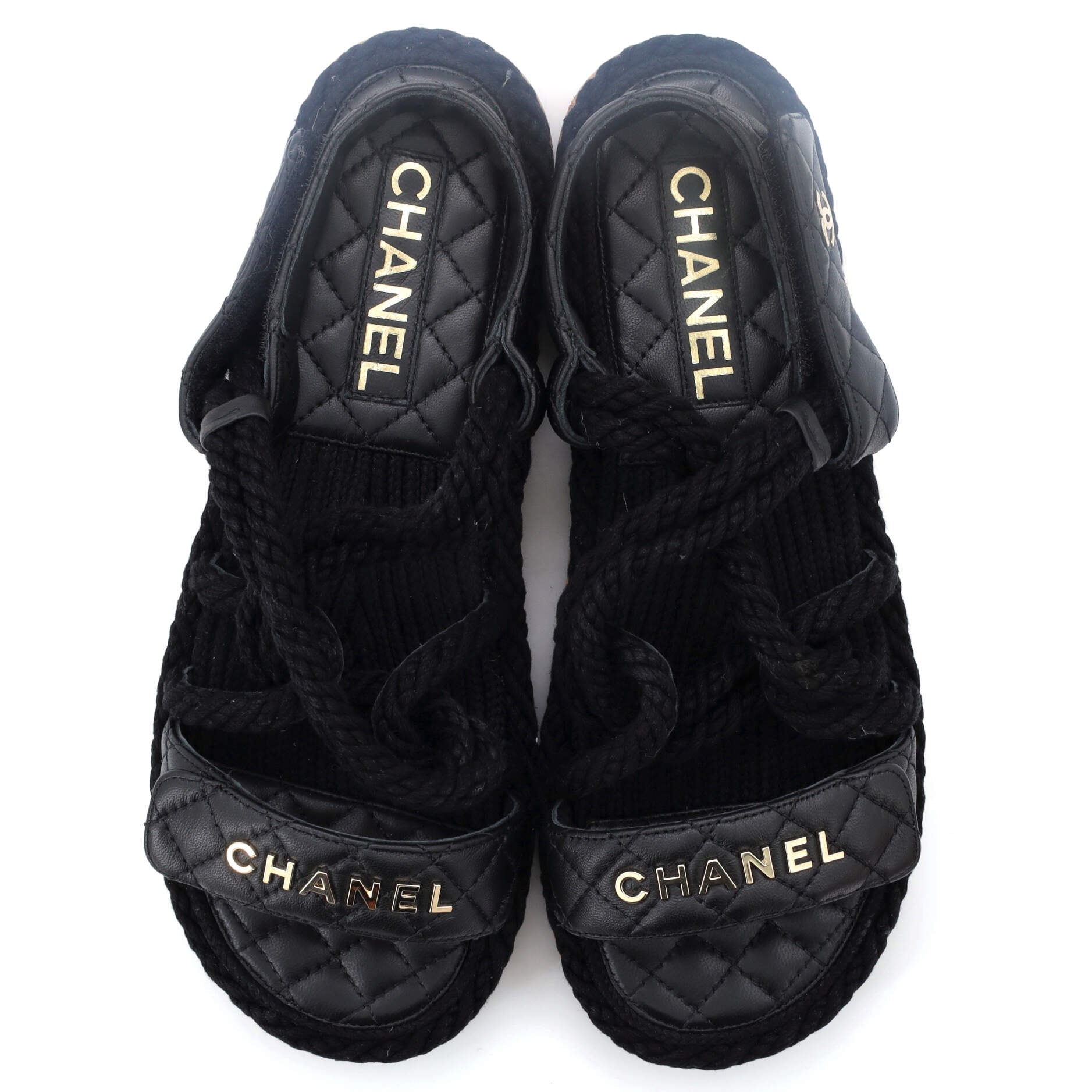Women's Cord Velcro Dad Sandals Quilted Leather and Cork