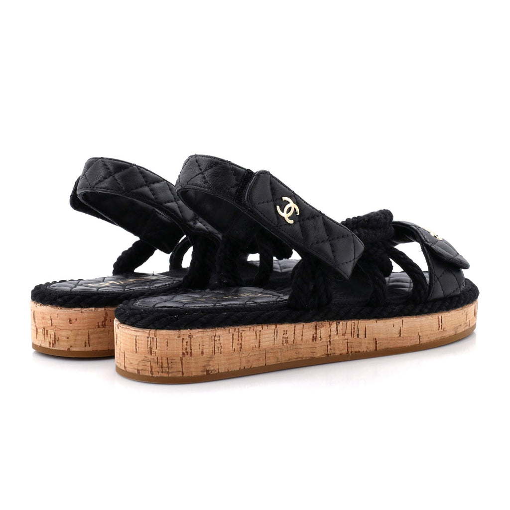 Women's Cord Velcro Dad Sandals Quilted Leather and Cork