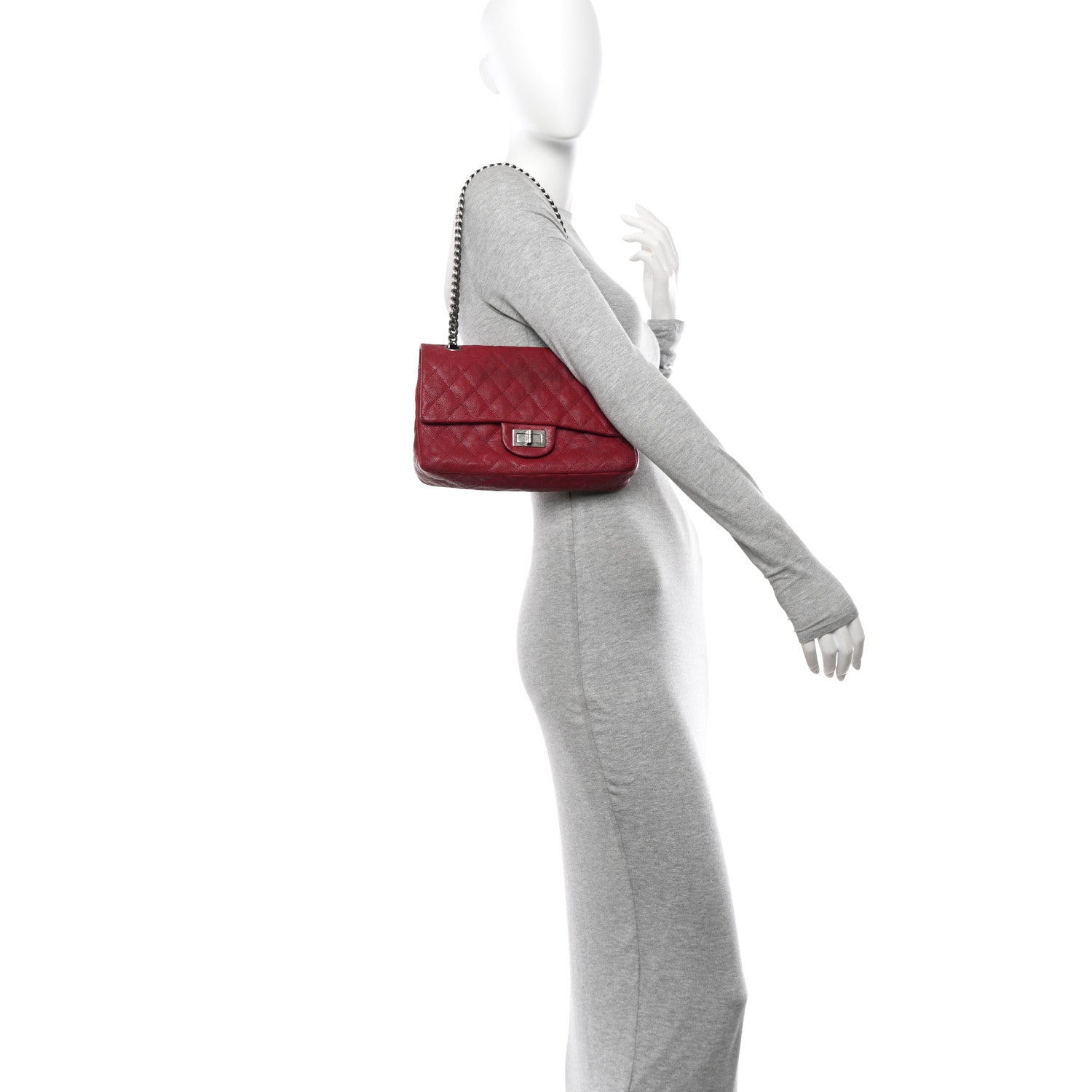 Washed Caviar Quilted 2.55 Reissue 225 Bijoux Chain Flap Red