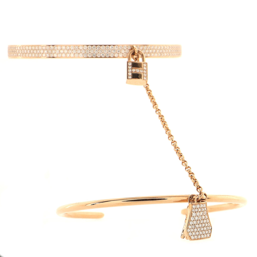 Kelly Clochette Double Cuff Bracelet 18K Rose Gold with Pave Diamonds Small