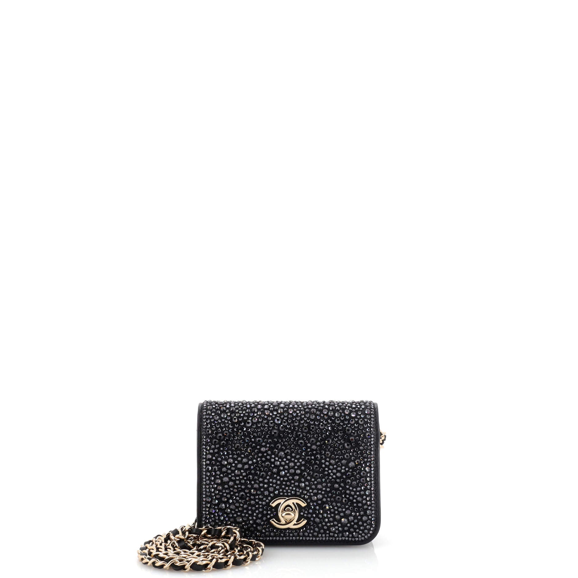 CC Full Flap Chain Clutch Crystal Embellished Leather Mini