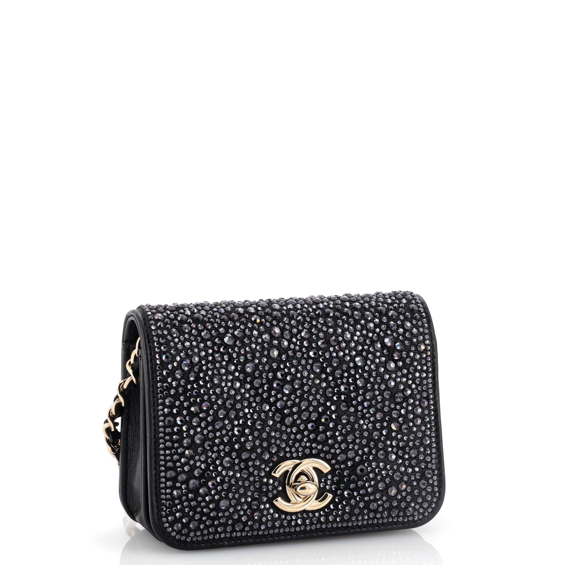 CC Full Flap Chain Clutch Crystal Embellished Leather Mini