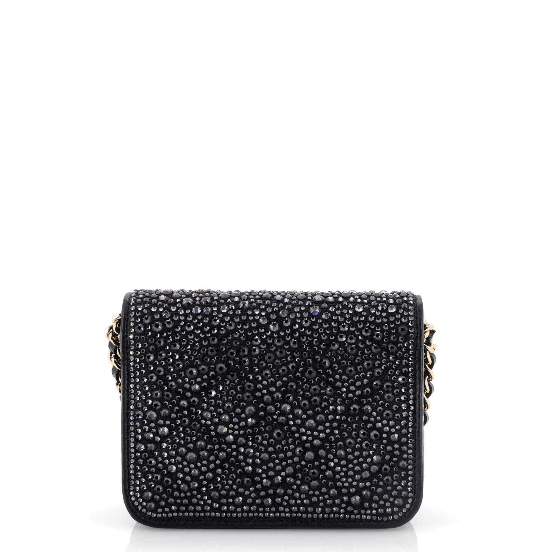 CC Full Flap Chain Clutch Crystal Embellished Leather Mini