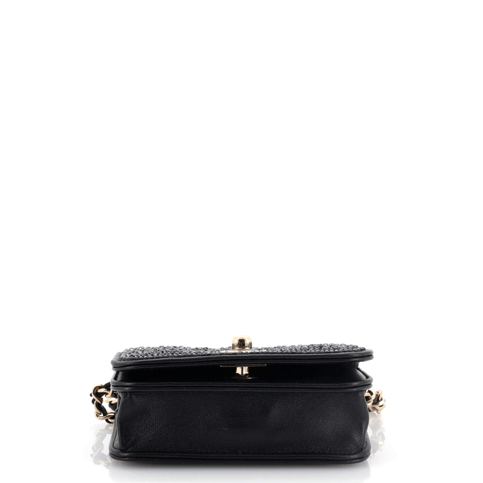 CC Full Flap Chain Clutch Crystal Embellished Leather Mini