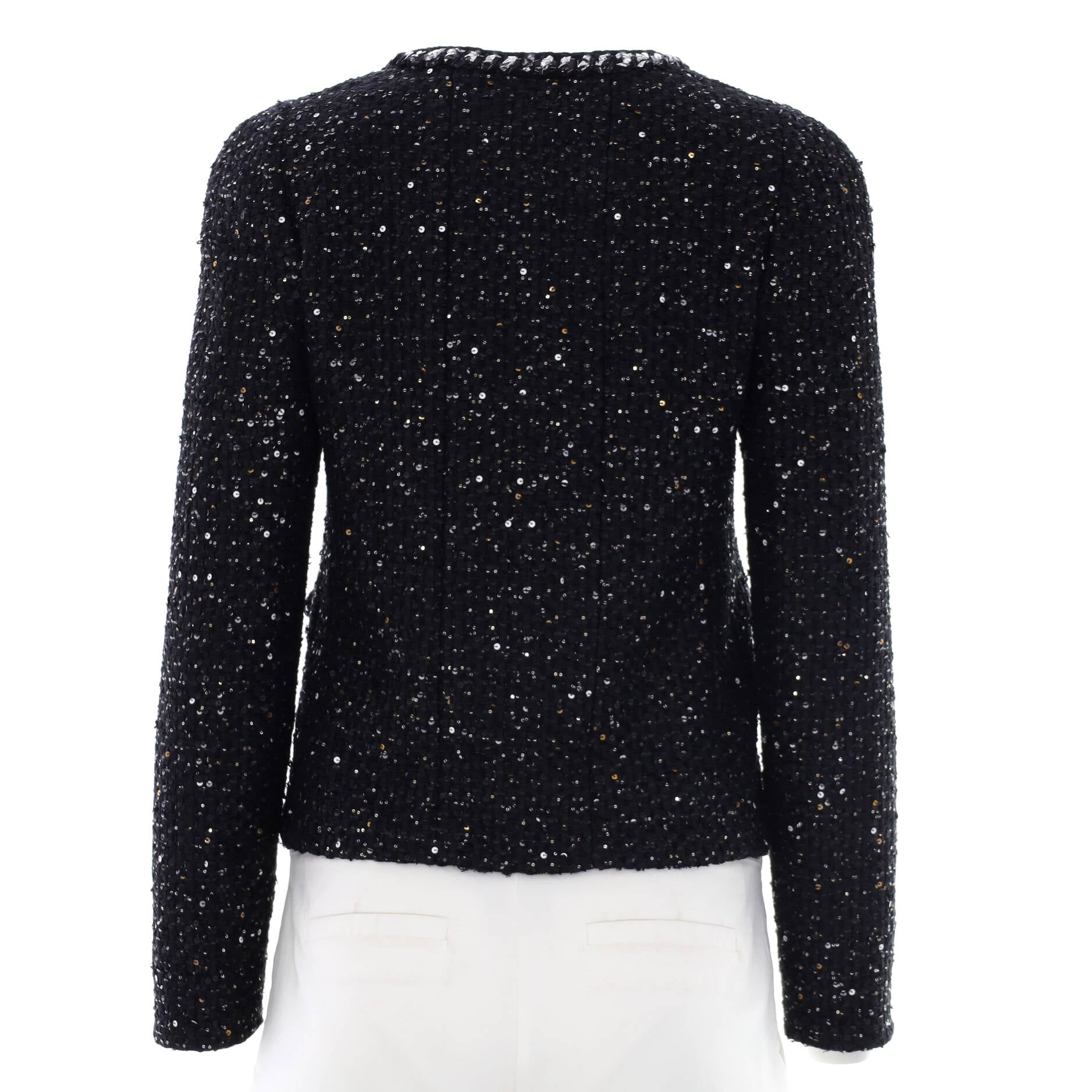 Women's Collarless Double Button Pocket Jacket Tweed