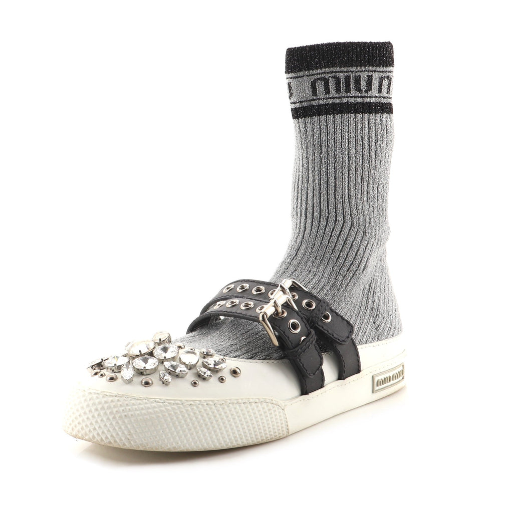 Women's Sock Sneakers Fabric and Crystal Embellished Rubber