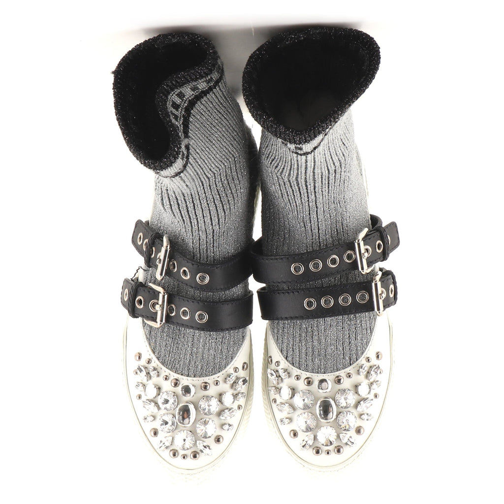 Women's Sock Sneakers Fabric and Crystal Embellished Rubber