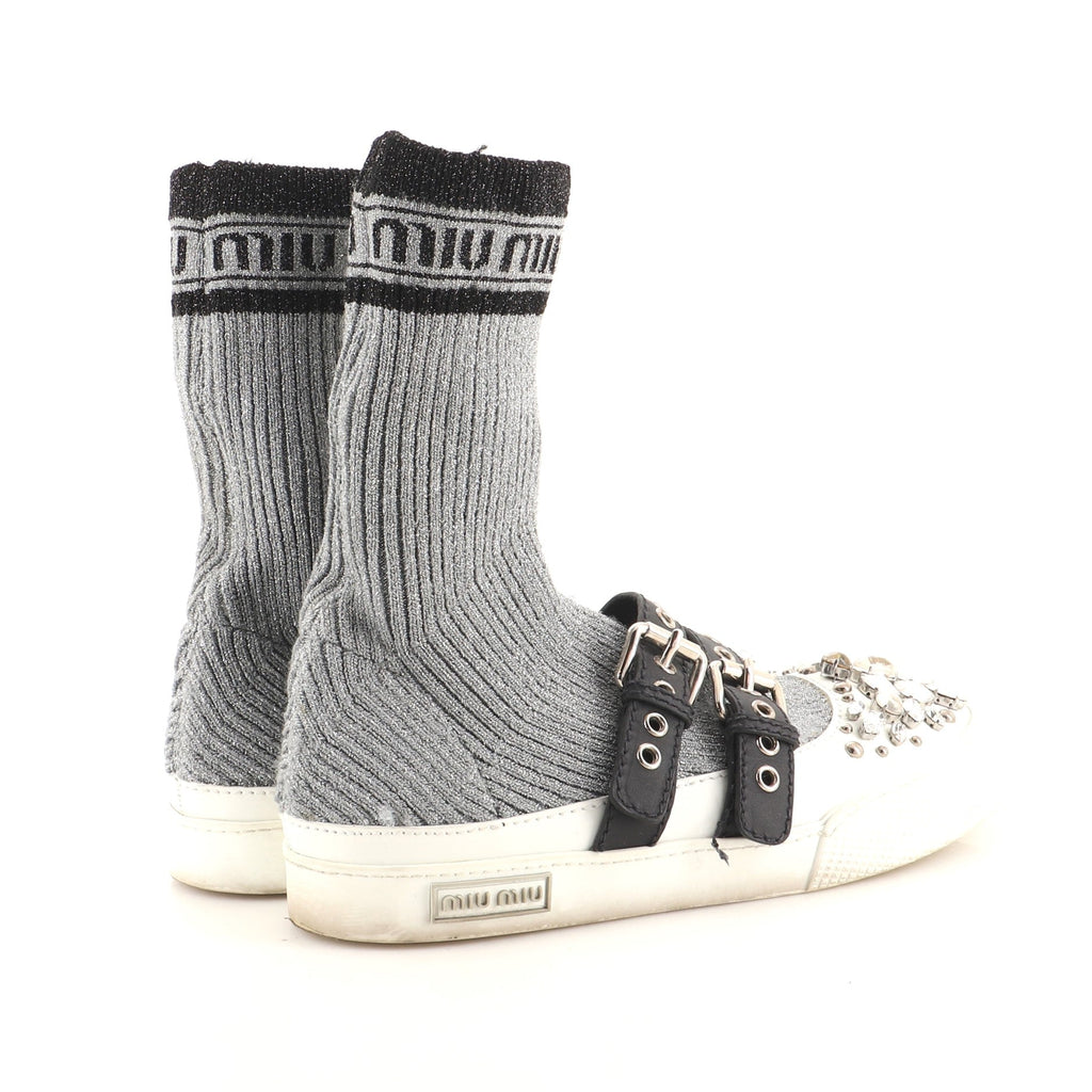 Women's Sock Sneakers Fabric and Crystal Embellished Rubber