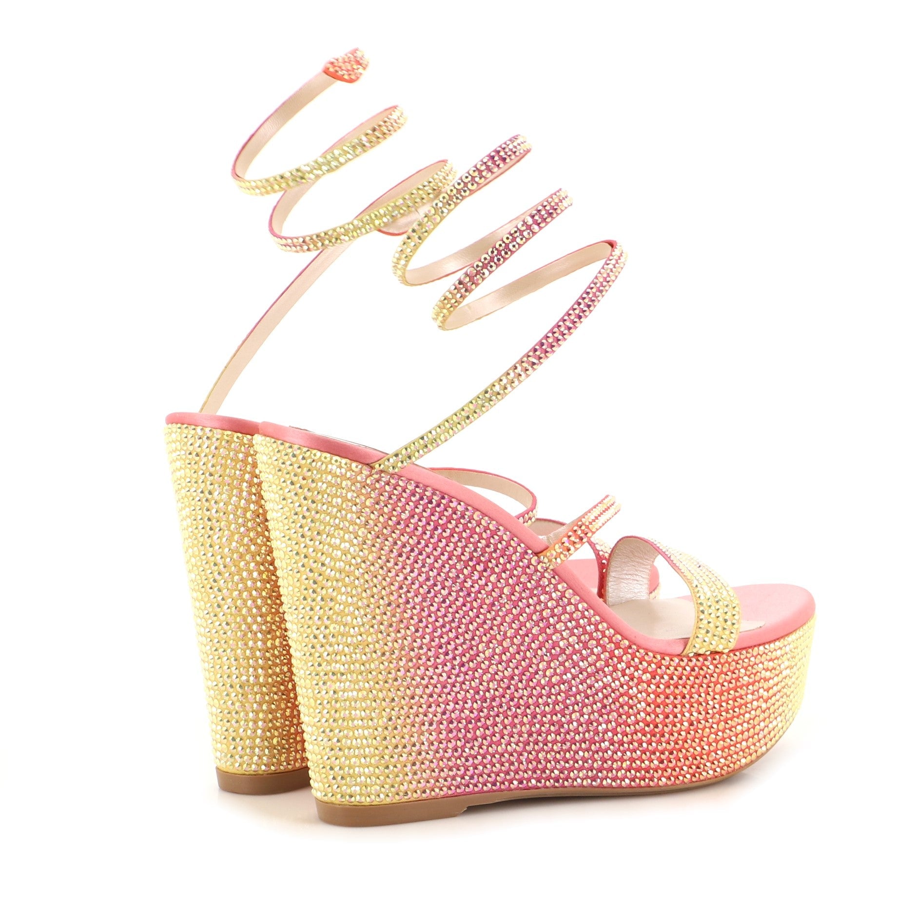 Women's Snake Ankle Wrap Wedge Sandals Embellished Satin