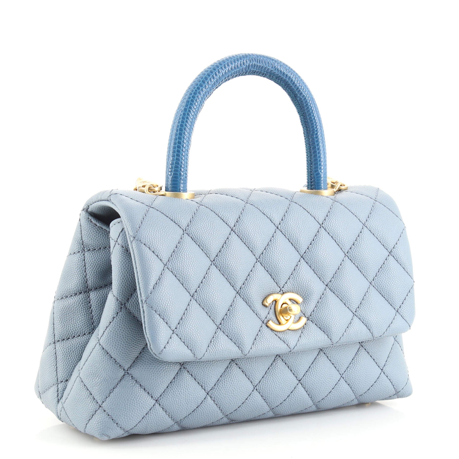 Coco Top Handle Bag Quilted Caviar with Lizard Mini