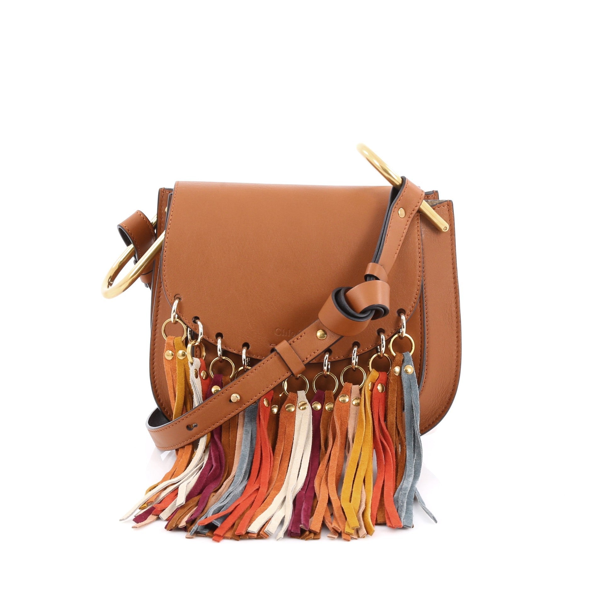 Multicolor Hudson Fringe Saddle Bag Leather Mini