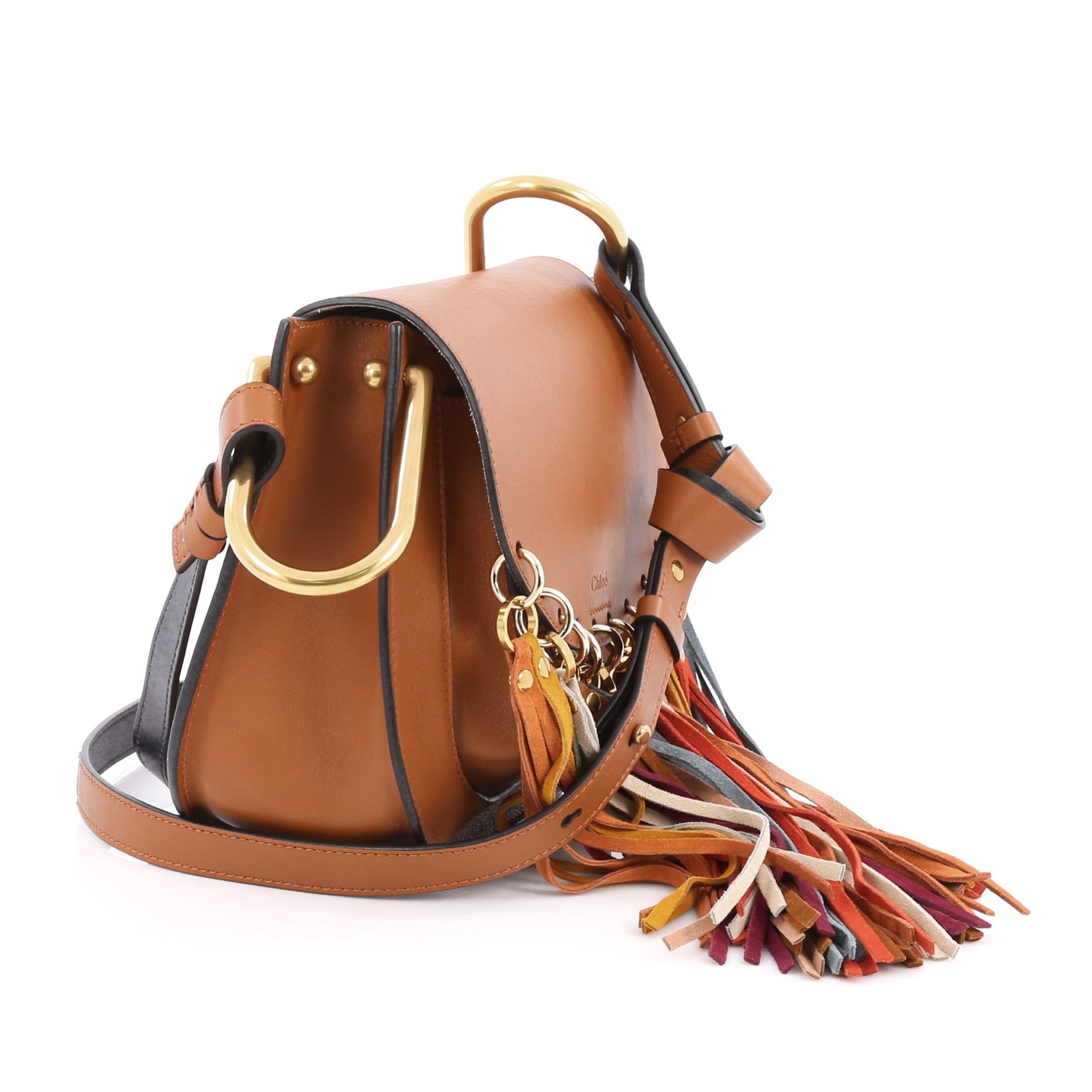 Multicolor Hudson Fringe Saddle Bag Leather Mini