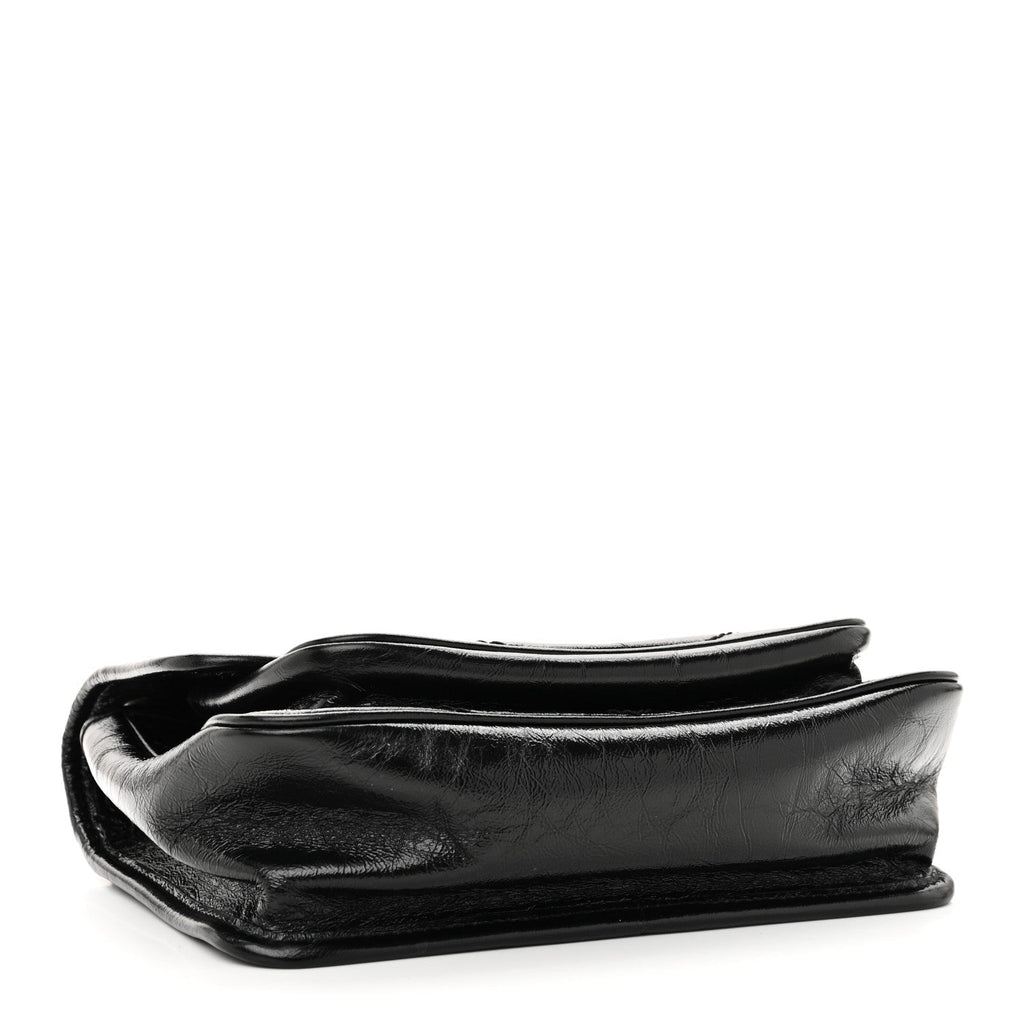 Crinkled Calfskin Matelasse Monogram Baby Niki Chain Satchel Black