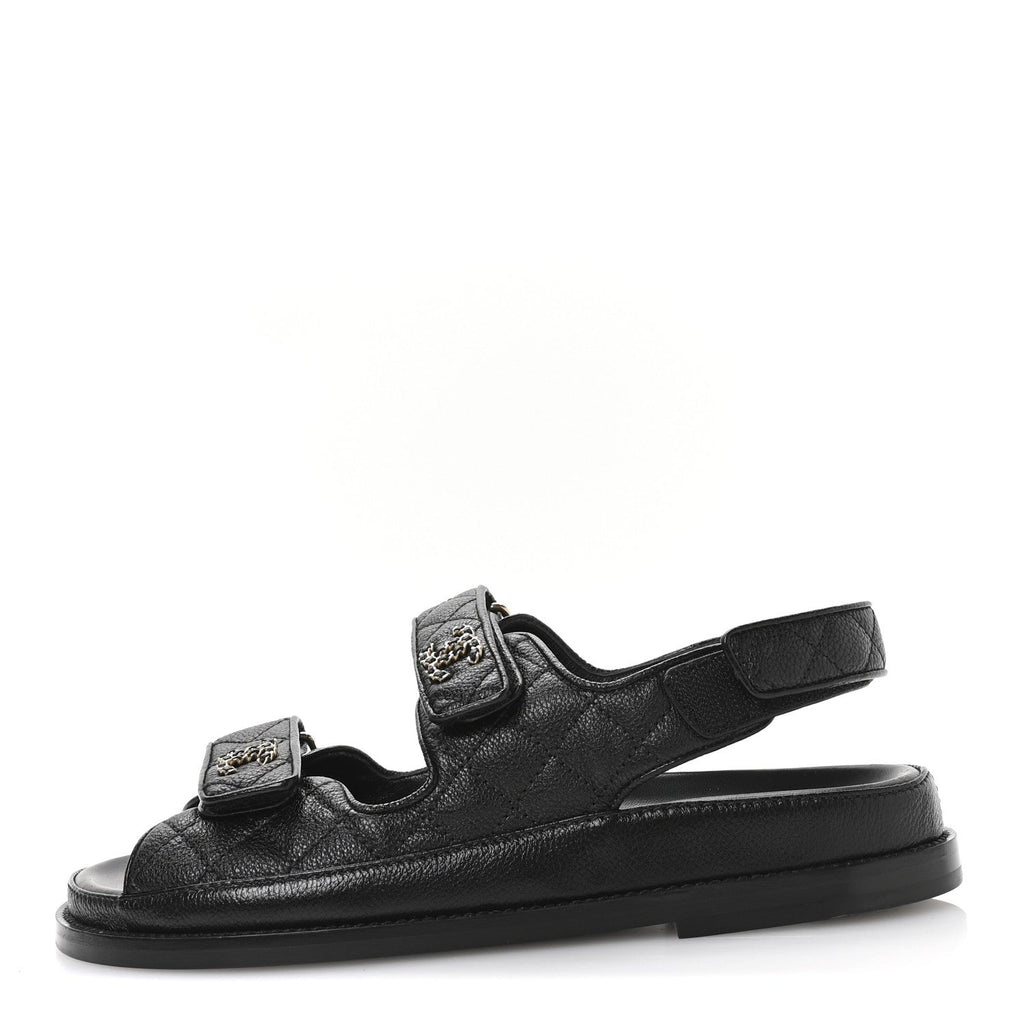 Grained Calfskin Velcro Dad Sandals 38 Black