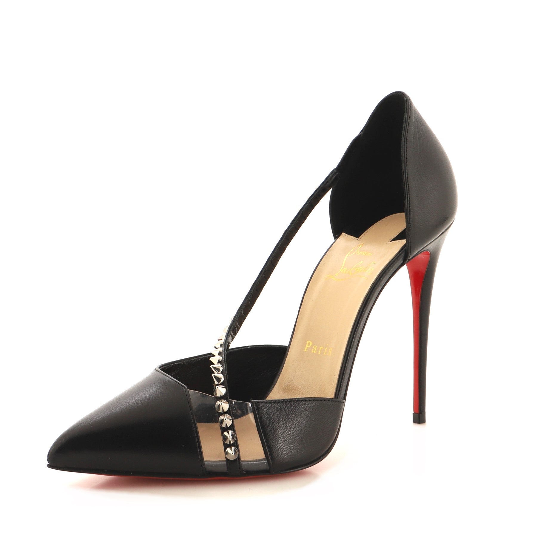 Women's Spike Cross Pumps Leather with Studs and PVC