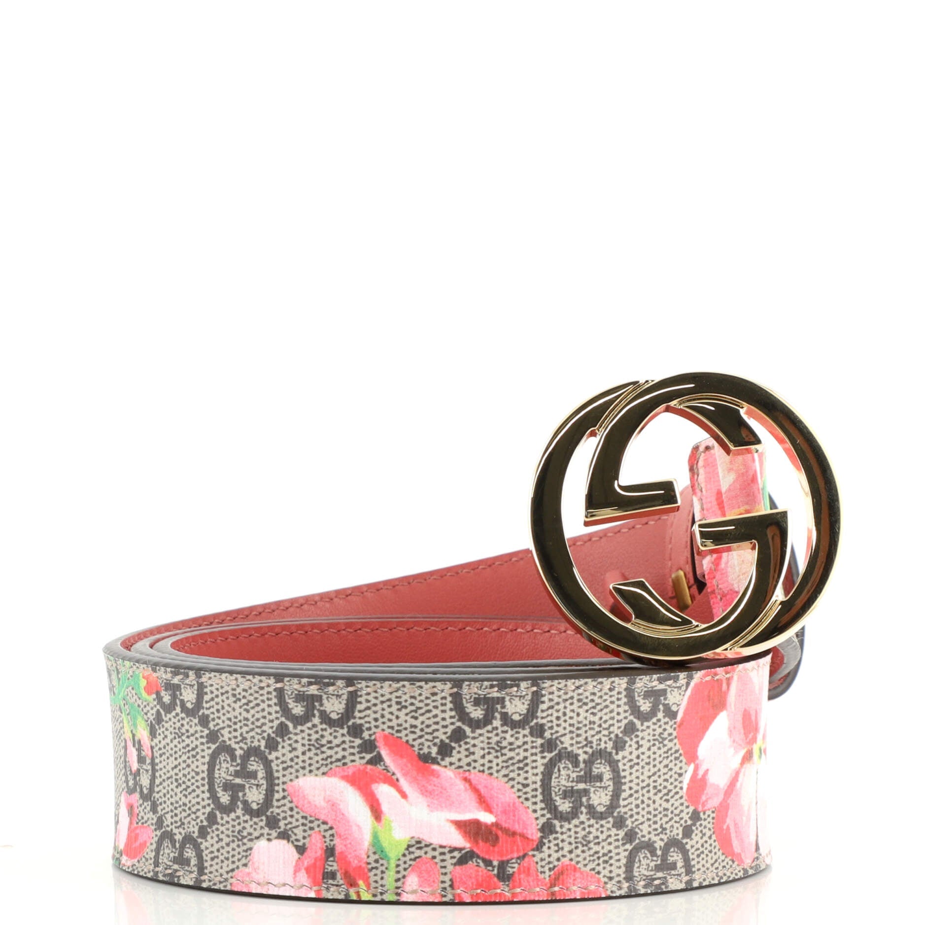 Interlocking G Belt Blooms Print GG Coated Canvas Wide 90