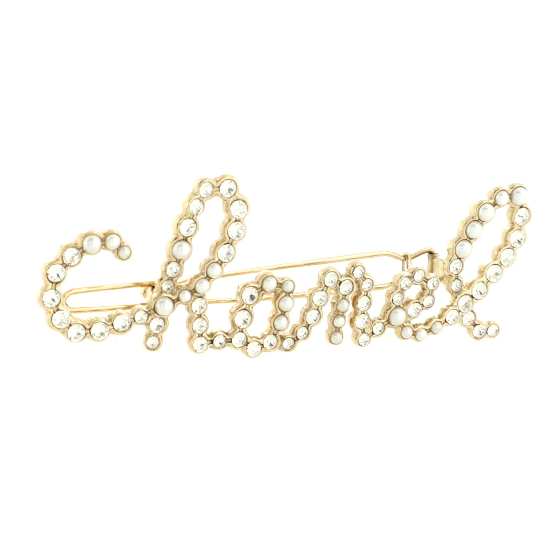 Swirling Logo Hair Clip Faux Pearls and Crystal Embellished Metal