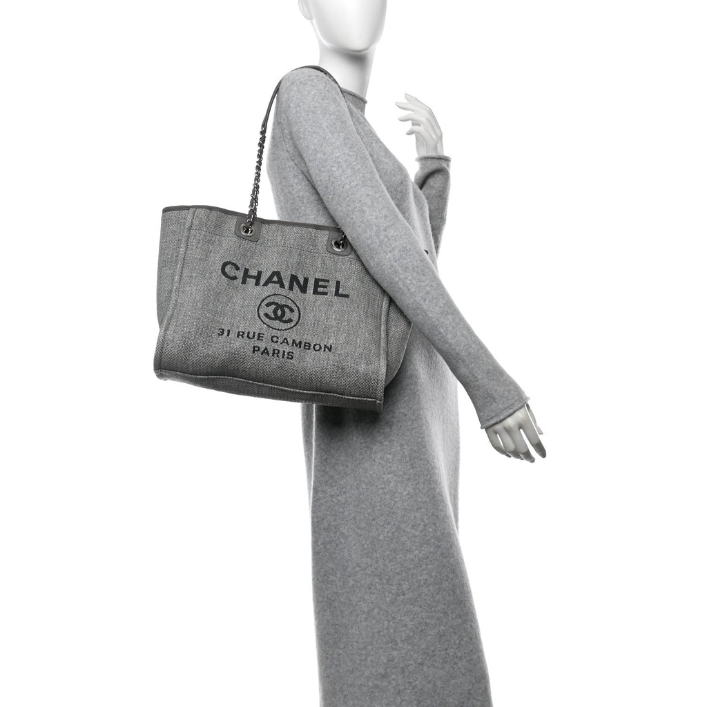 Woven Straw Raffia Small Deauville Tote Charcoal