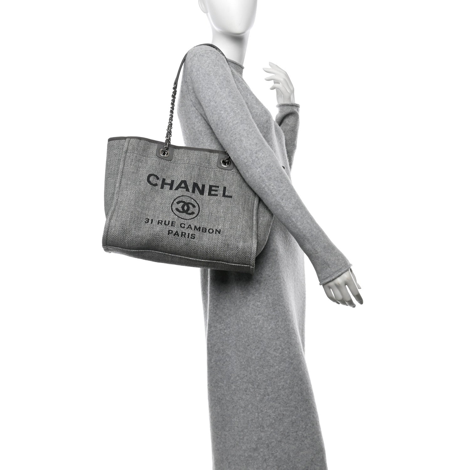 Woven Straw Raffia Small Deauville Tote Charcoal
