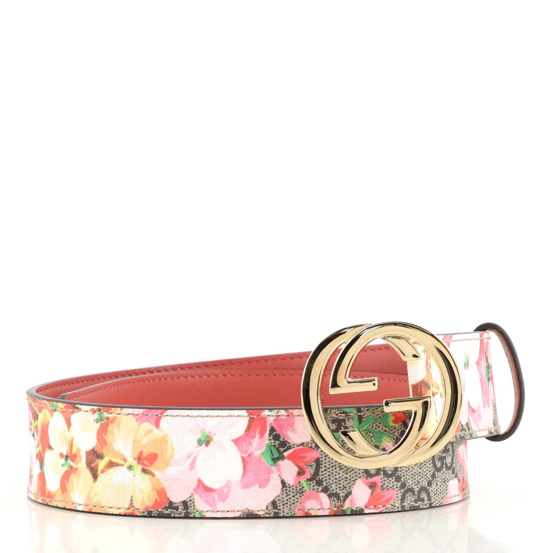 Interlocking G Belt Blooms Print GG Coated Canvas Wide 75