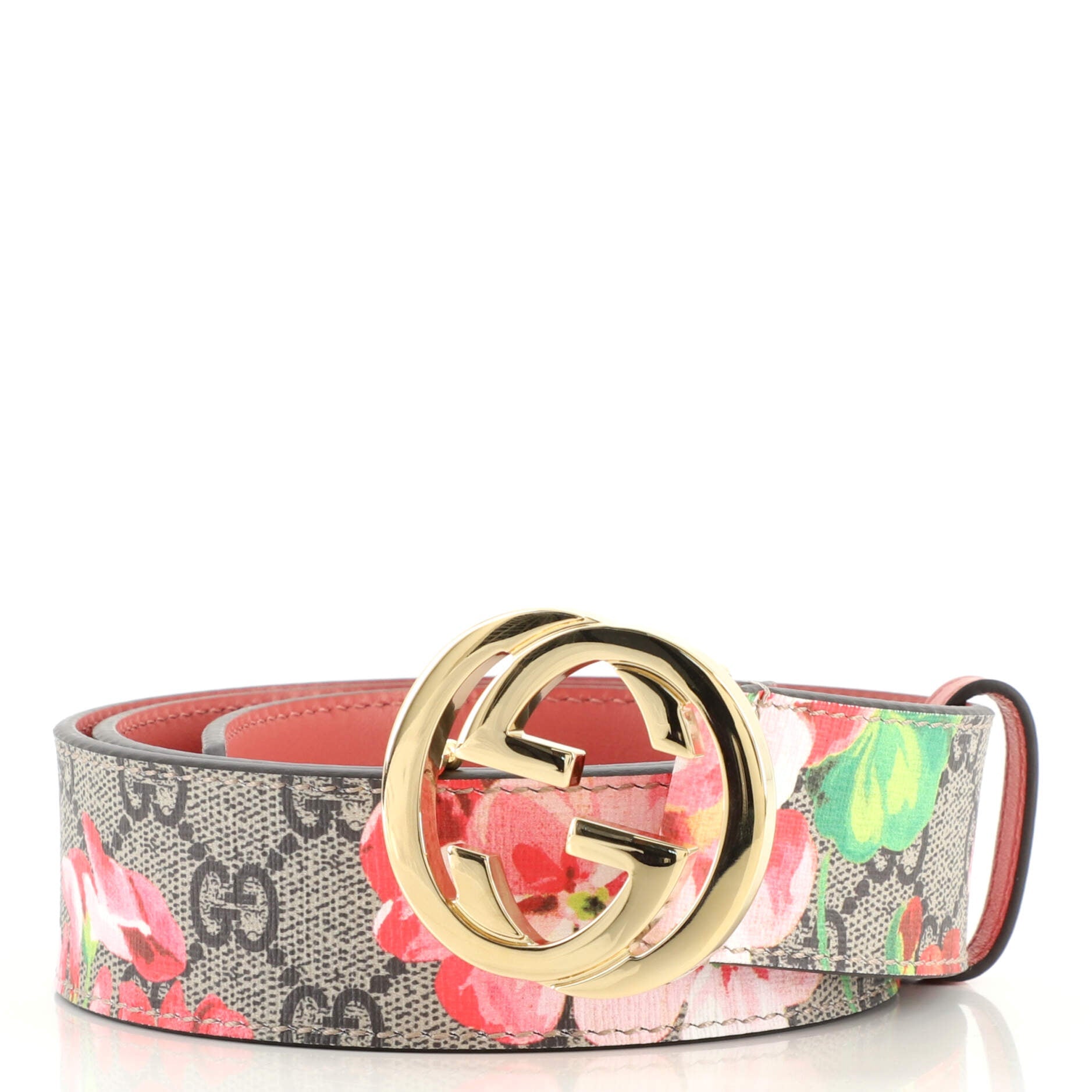 Interlocking G Belt Blooms Print GG Coated Canvas Wide 90