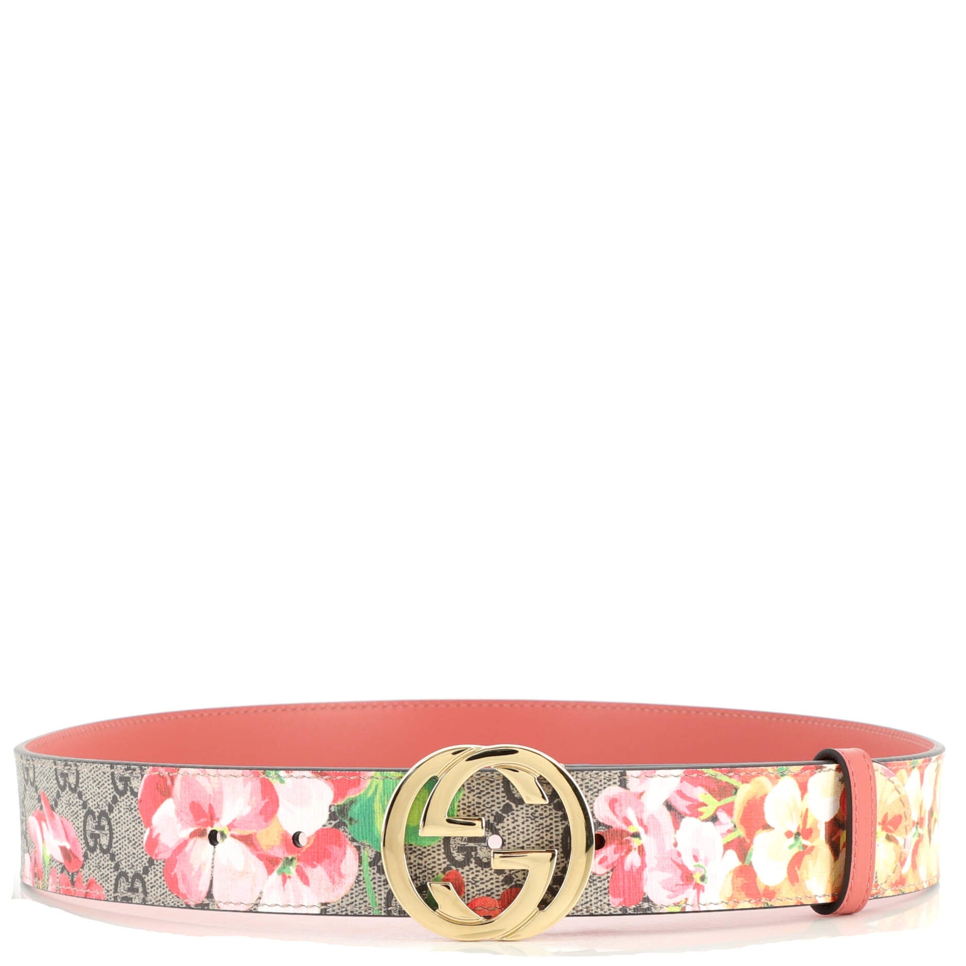 Interlocking G Belt Blooms Print GG Coated Canvas Wide 90