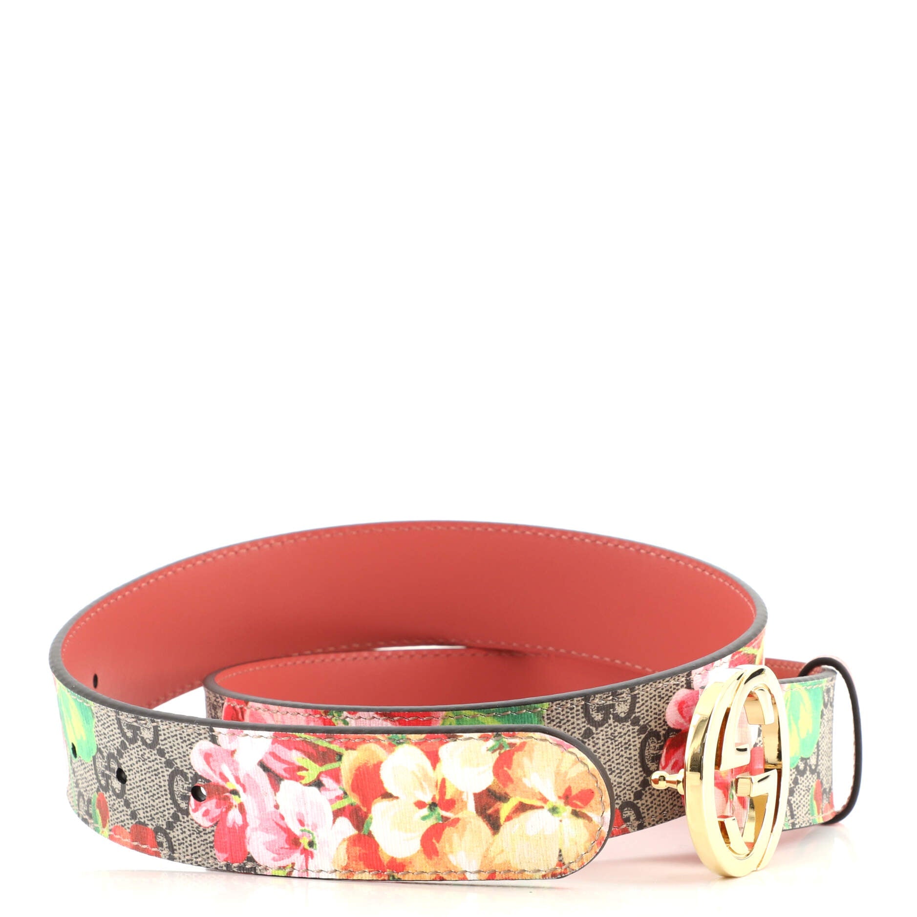 Interlocking G Belt Blooms Print GG Coated Canvas Wide 90