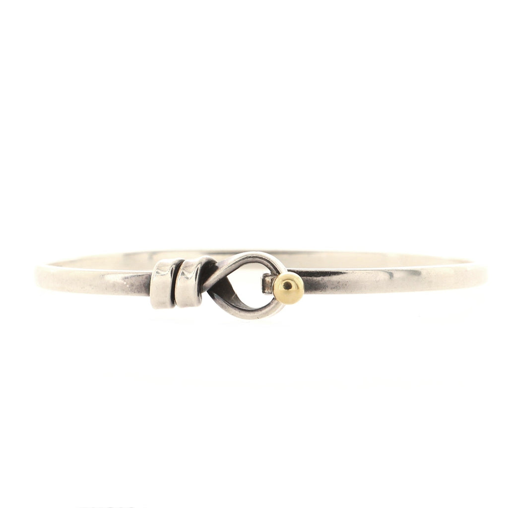 Hook and Eye Twist Bangle Bracelet Sterling Silver and 18K Yellow Gold