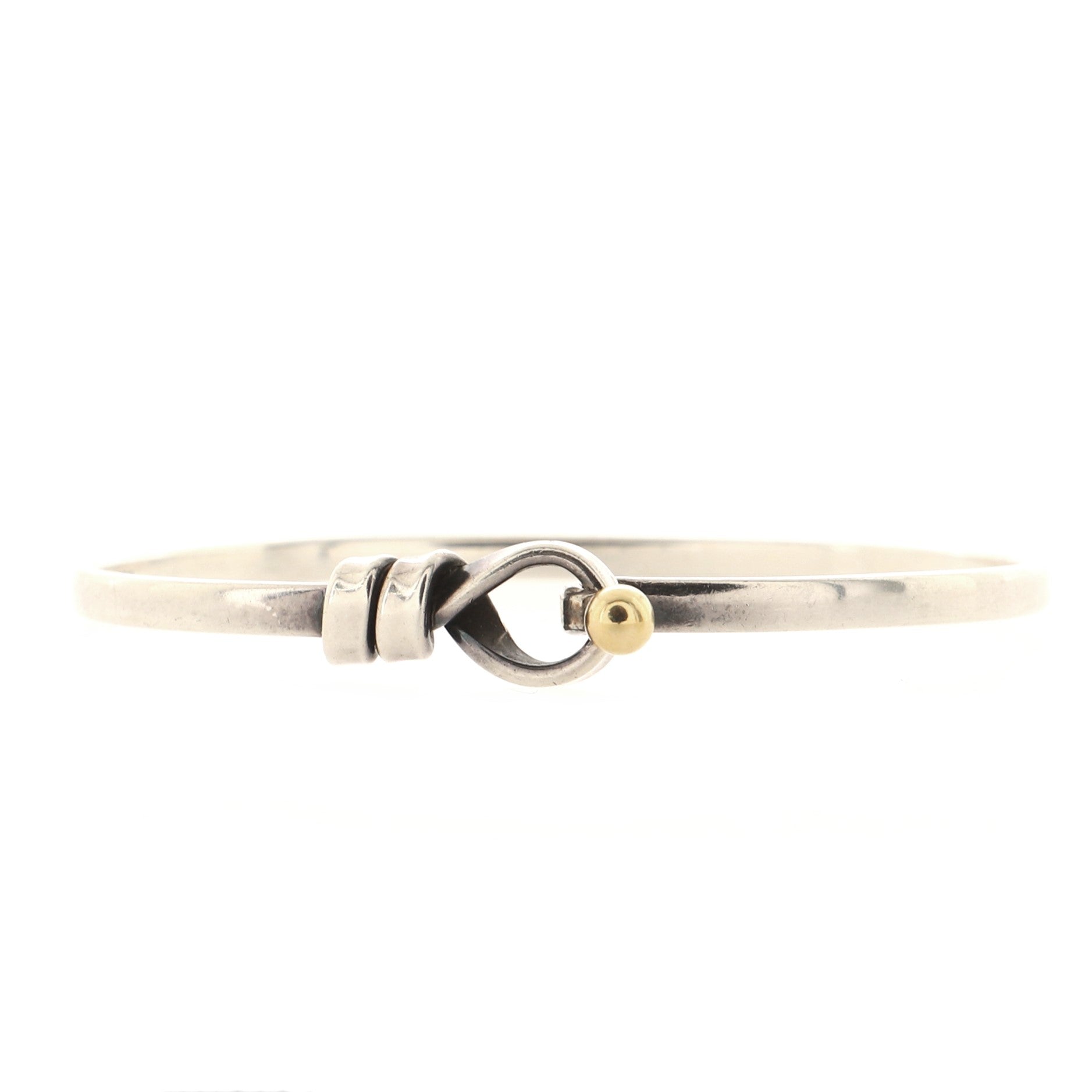 Hook and Eye Twist Bangle Bracelet Sterling Silver and 18K Yellow Gold