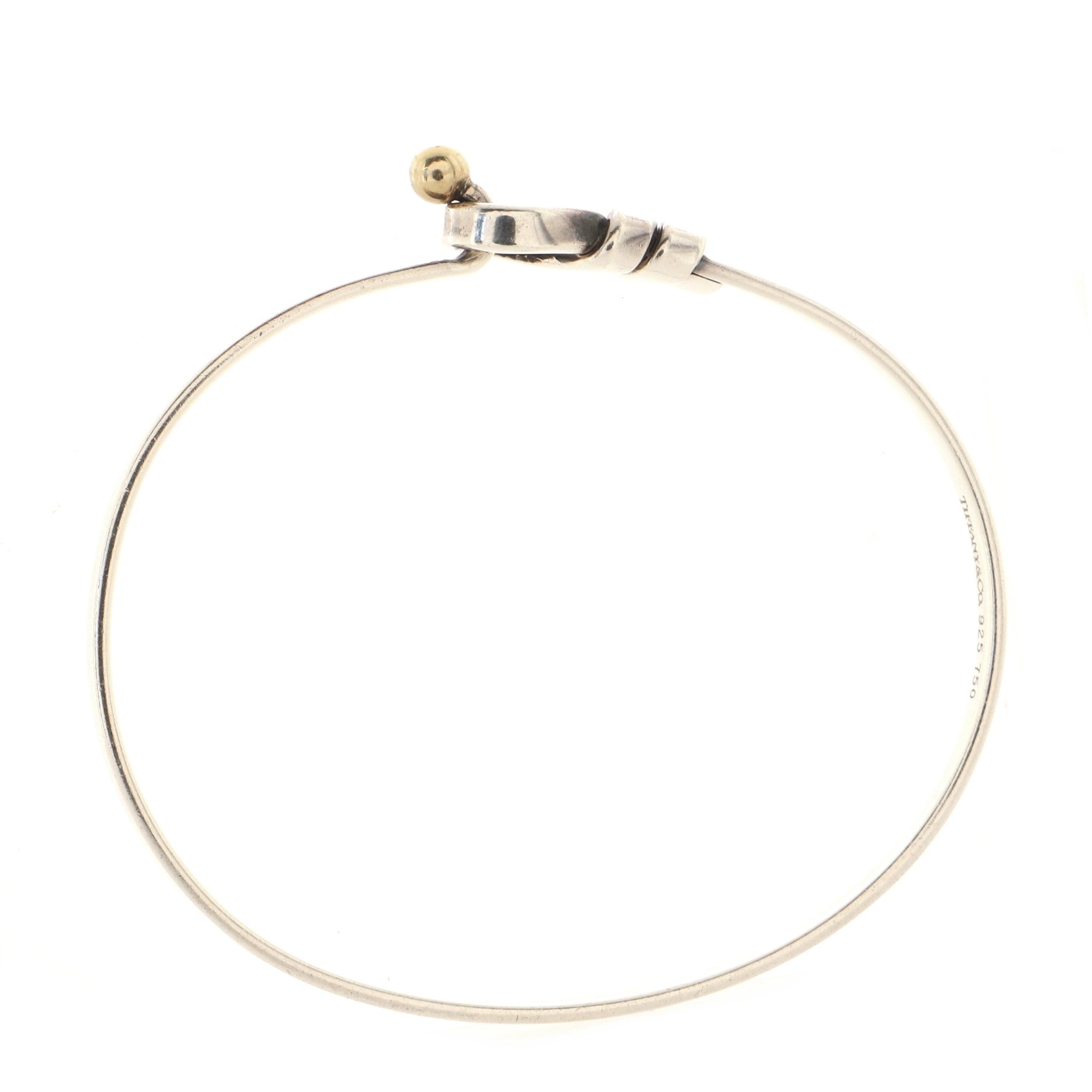 Hook and Eye Twist Bangle Bracelet Sterling Silver and 18K Yellow Gold