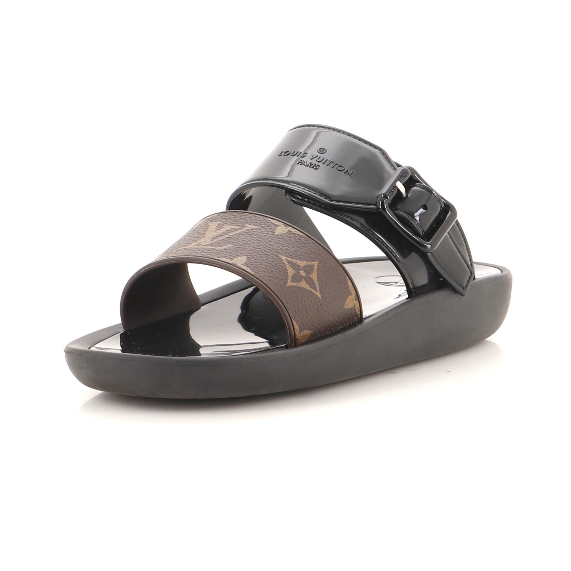 Women's Sunbath Flat Mule Sandals Monogram Canvas and Patent