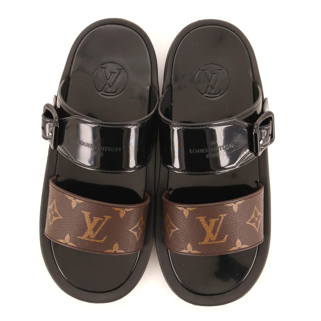 Women's Sunbath Flat Mule Sandals Monogram Canvas and Patent