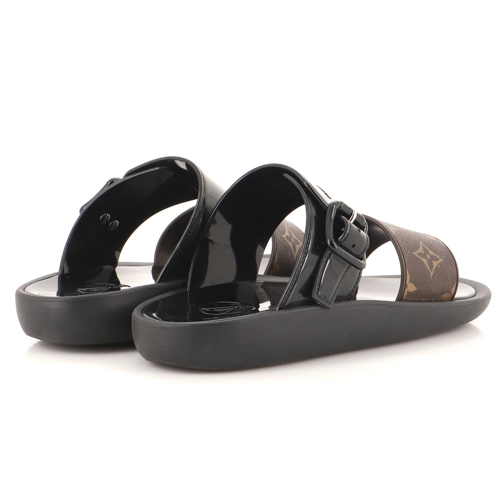 Women's Sunbath Flat Mule Sandals Monogram Canvas and Patent
