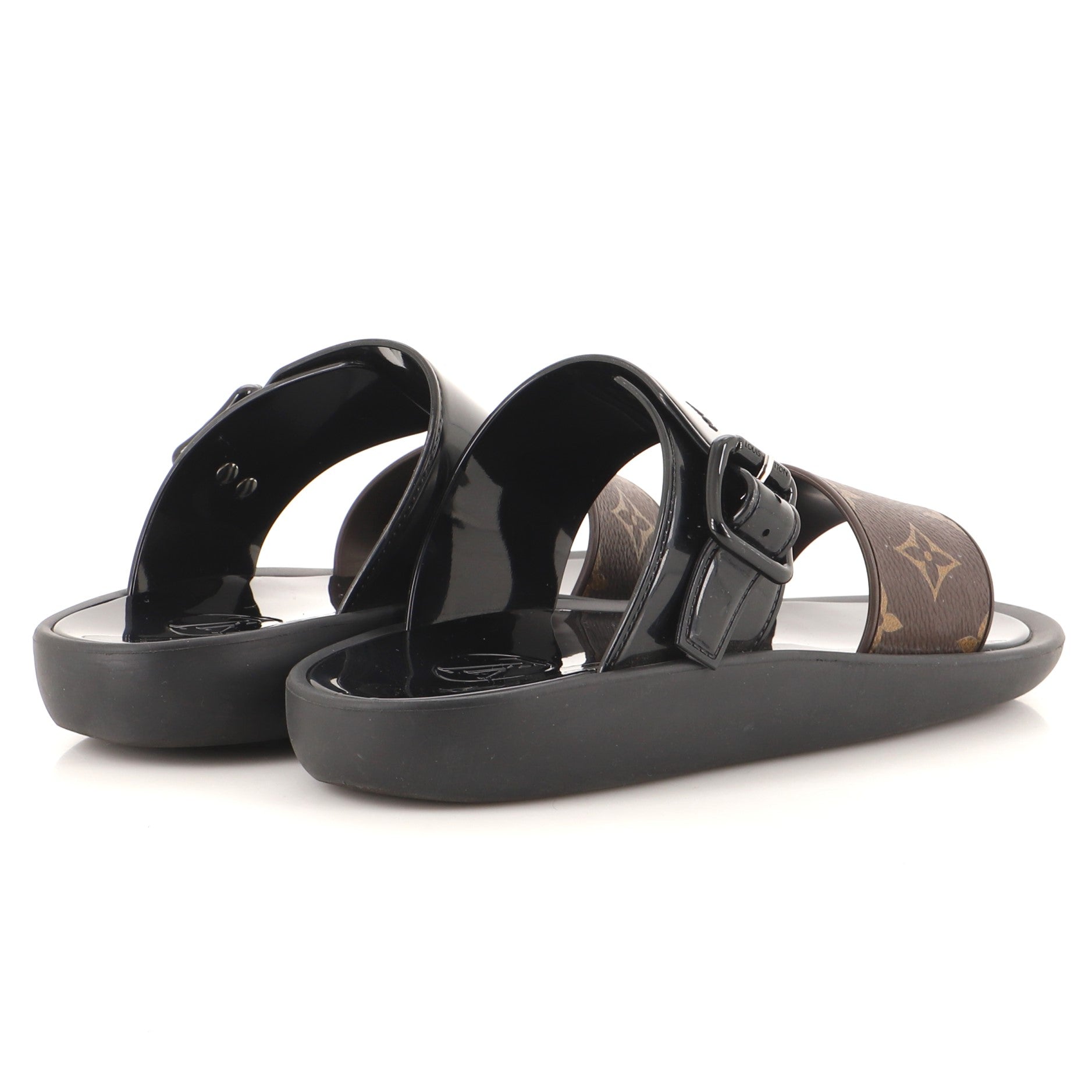 Women's Sunbath Flat Mule Sandals Monogram Canvas and Patent