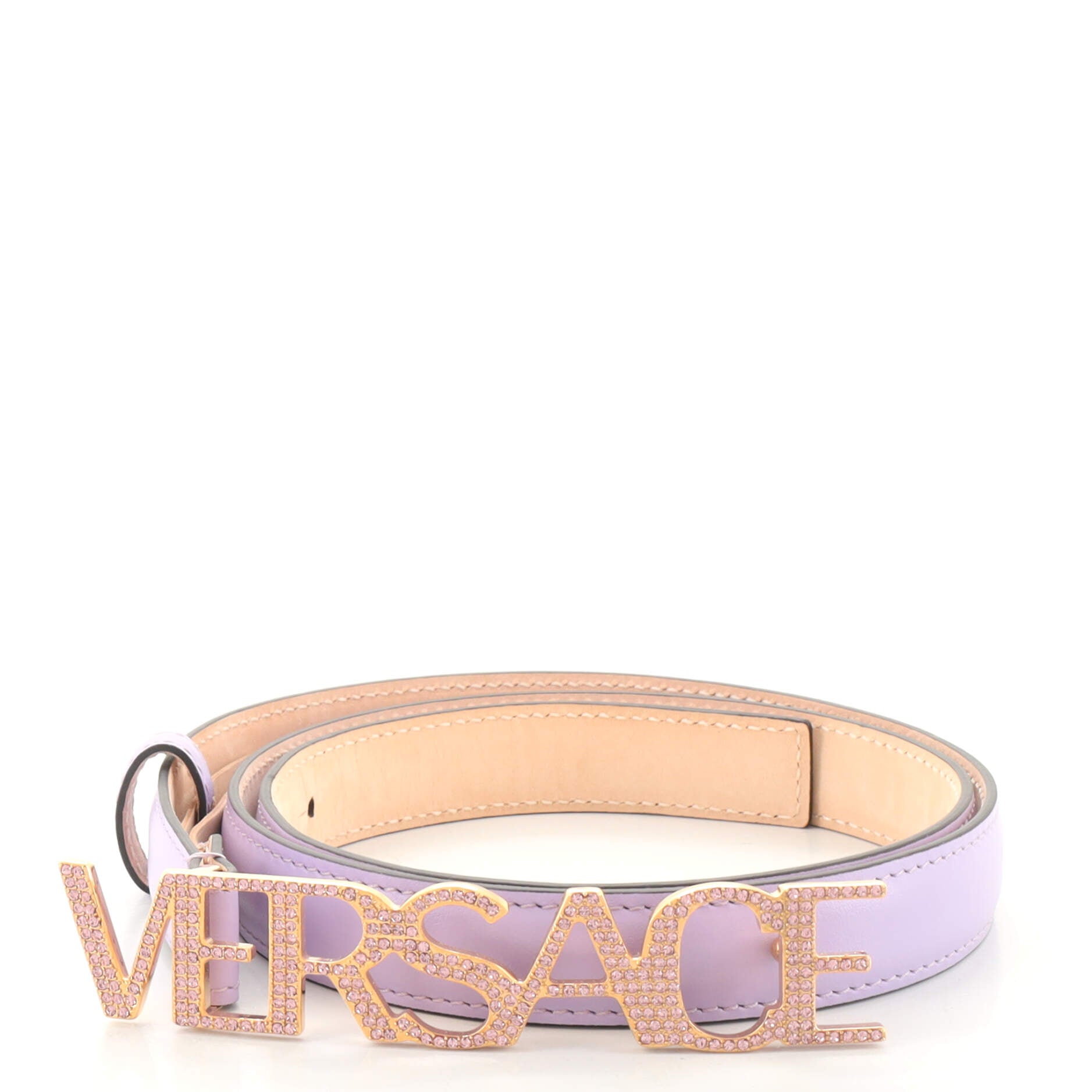 Logo Letter Buckle Belt Leather with Crystals Thin 85
