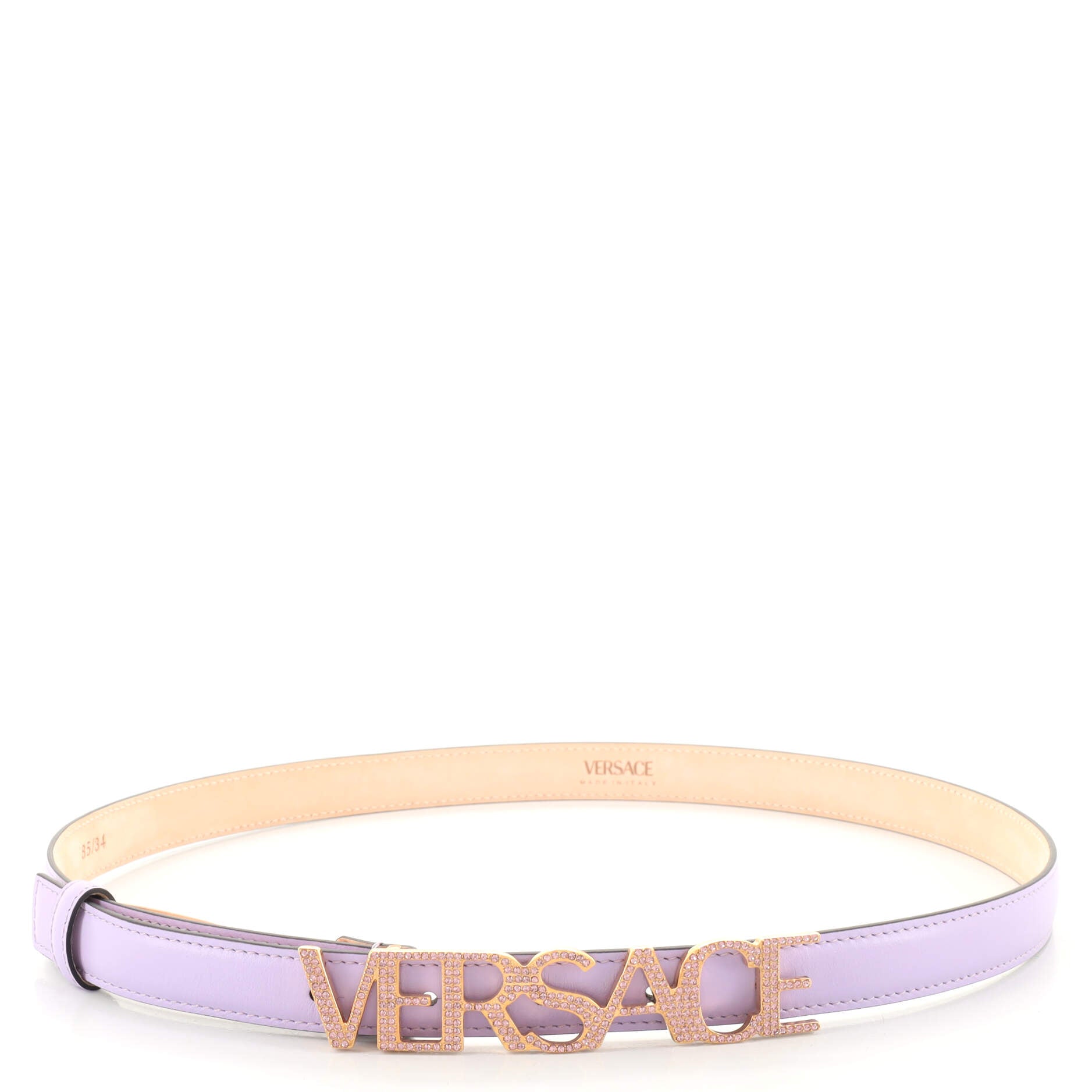 Logo Letter Buckle Belt Leather with Crystals Thin 85