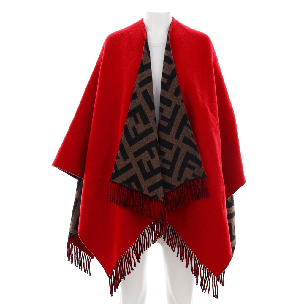 Women's Fringe Reversible Poncho Wool and Cashmere