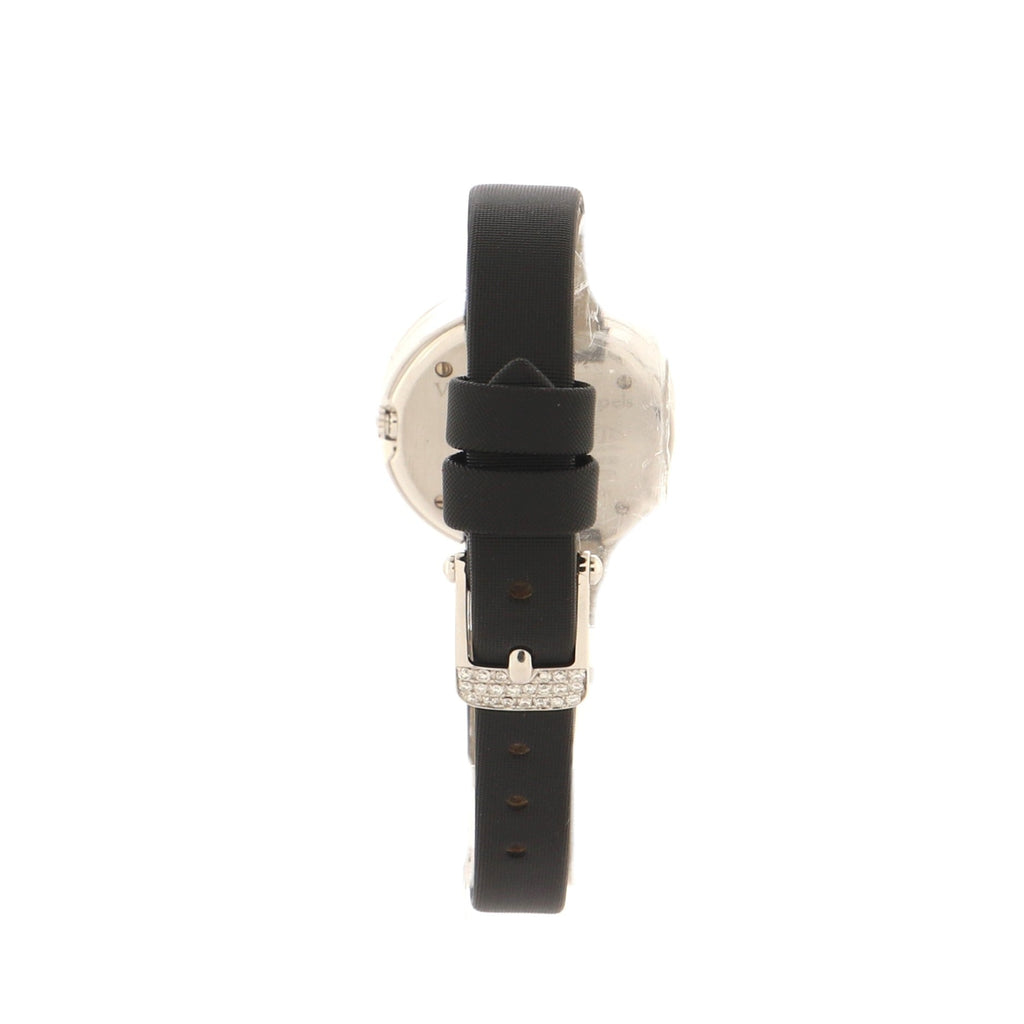 Charms Three Row Quartz Watch White Gold and Satin with Diamond Bezel 25